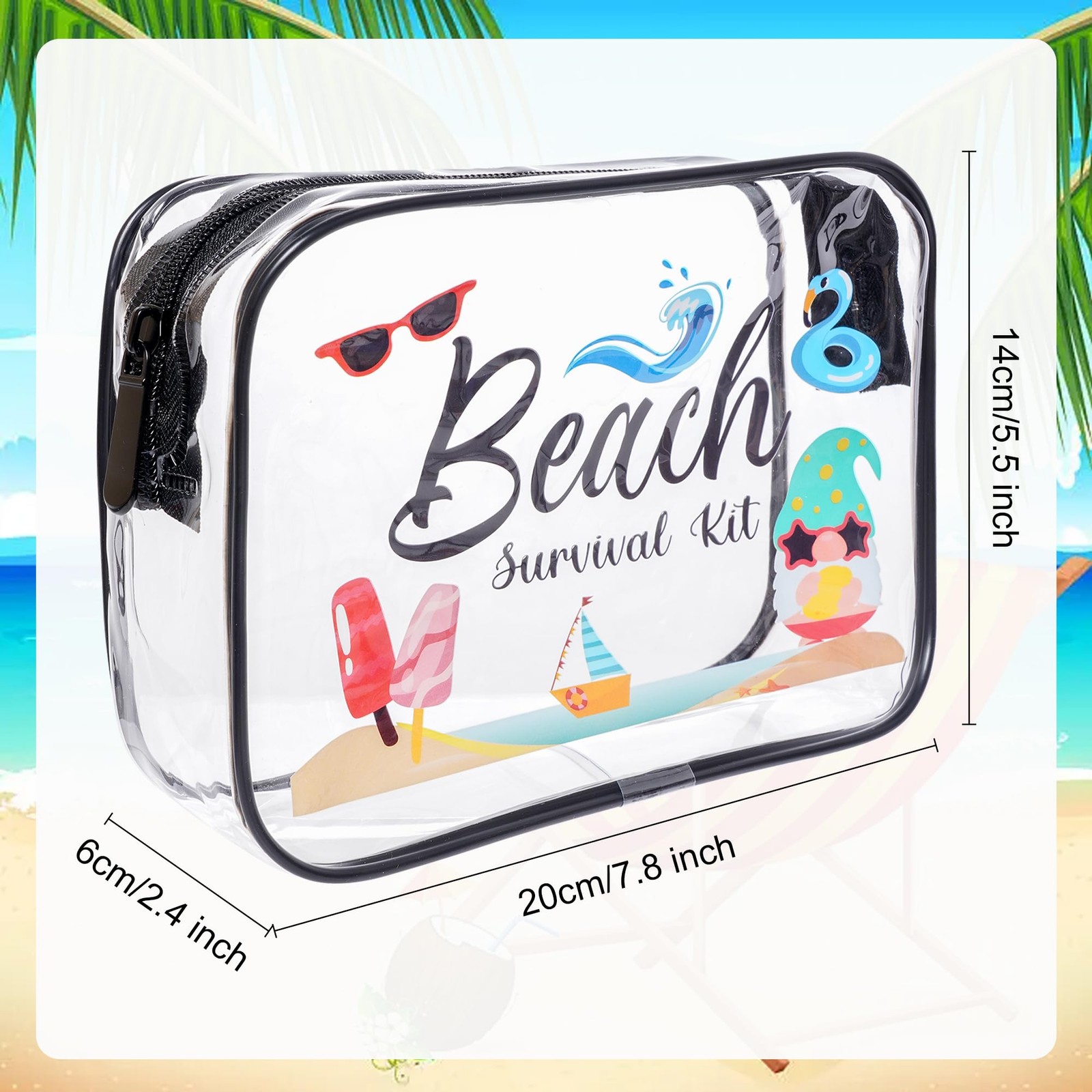 SUMERSHA 4Pcs Beach Clear Makeup Bags for Women 7.8 x 5.5 x 2.4 inches,