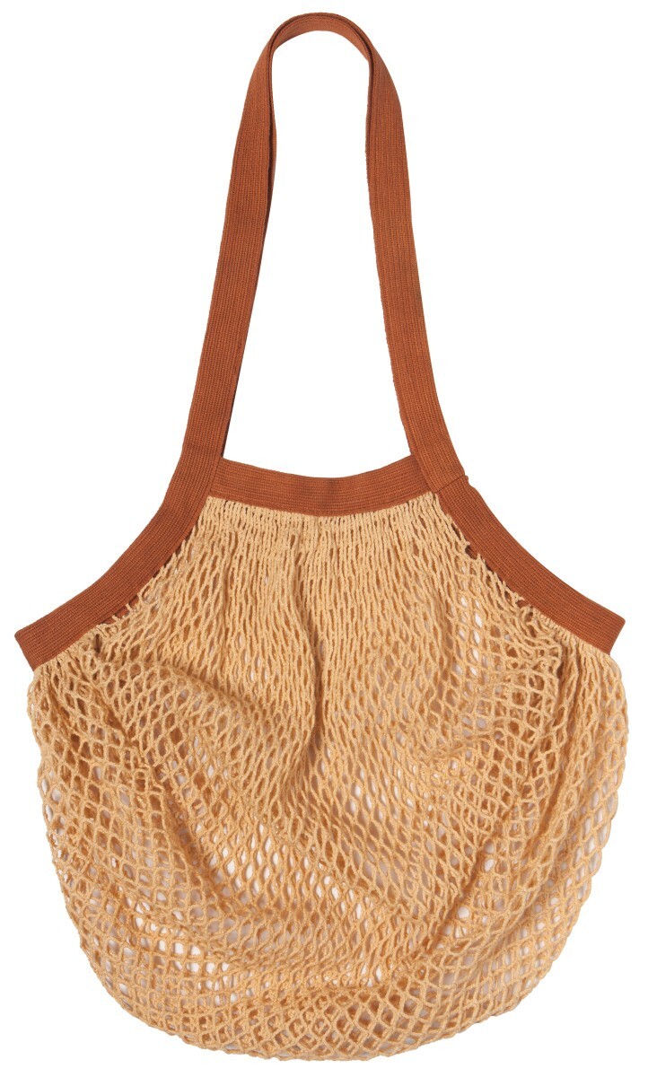 Reusable Cotton Net Market Shopping Bag – Rust Brown & Beige – 26 In x 12 In NEW
