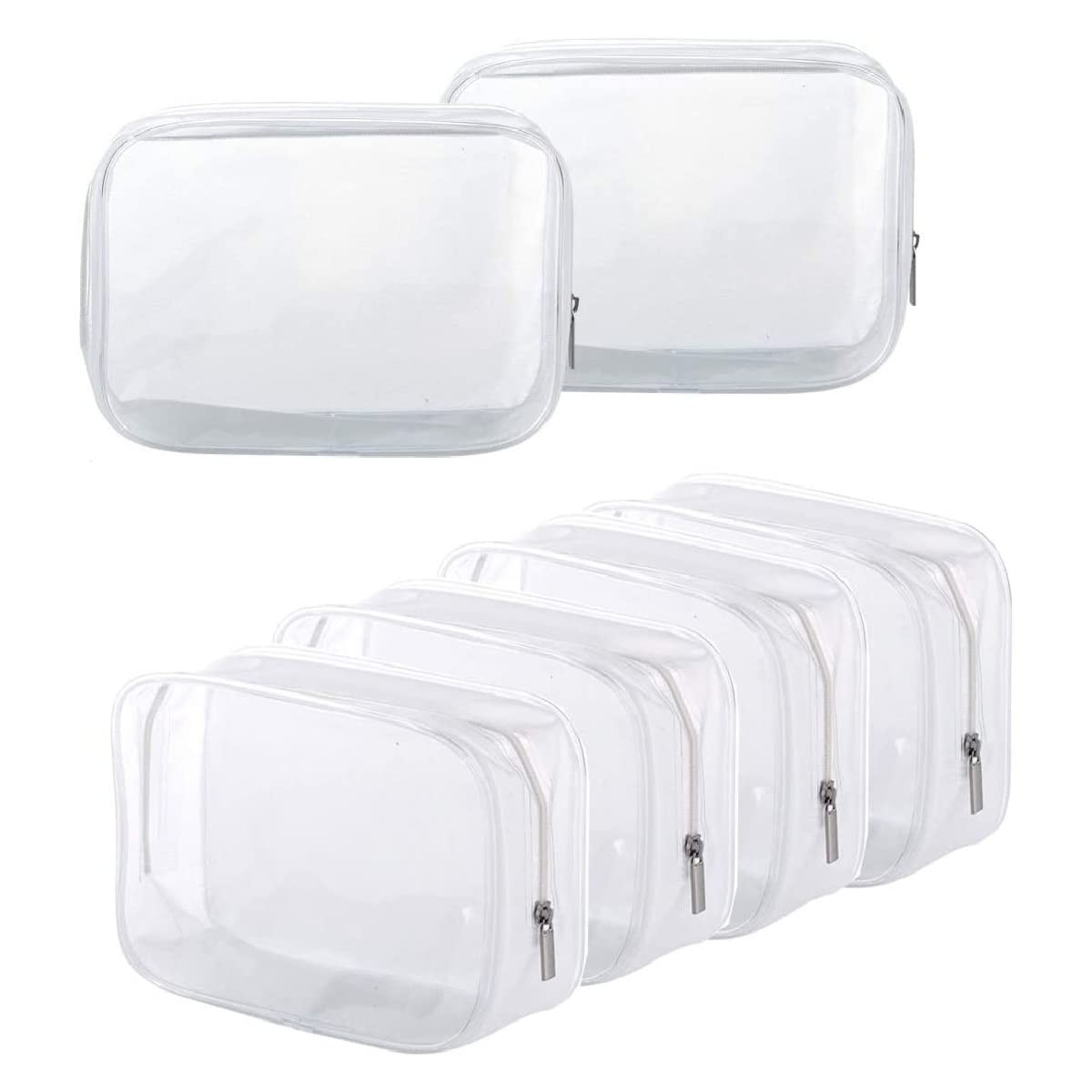 6 Pack Clear Toiletry Carry Pouch with Zipper Portable Large bags only, White