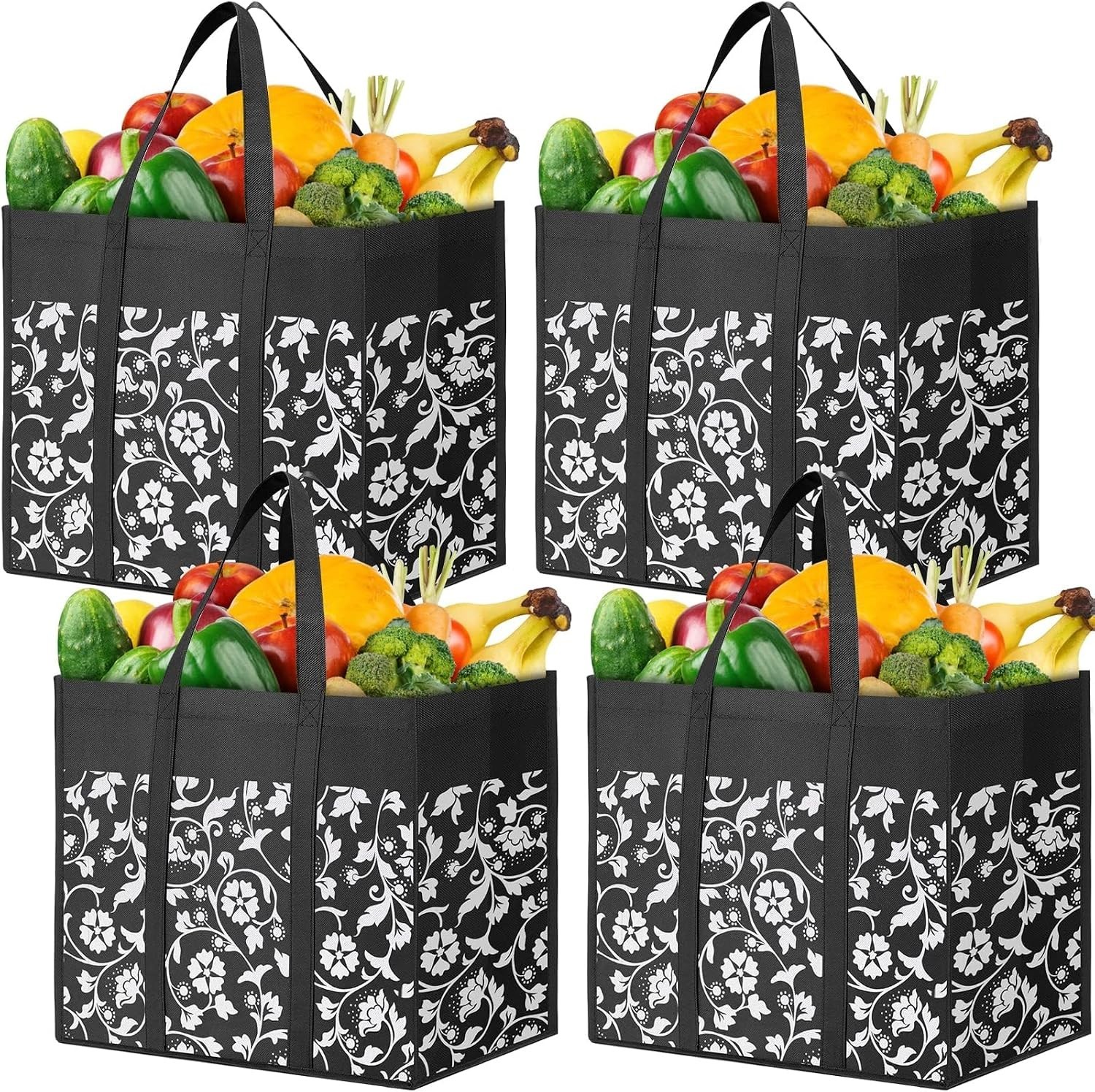Convenient Multi-Use Foldable Tote Bags – 4-Pack Heavy Duty and Waterproof