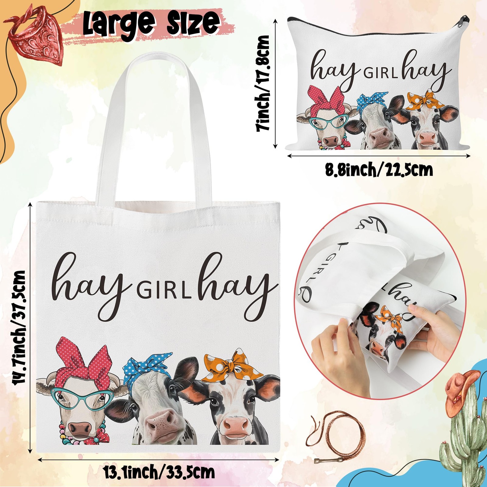 Tote bag: approx. 13.1*14.7 inches, Cosmetic 8.8*7 White