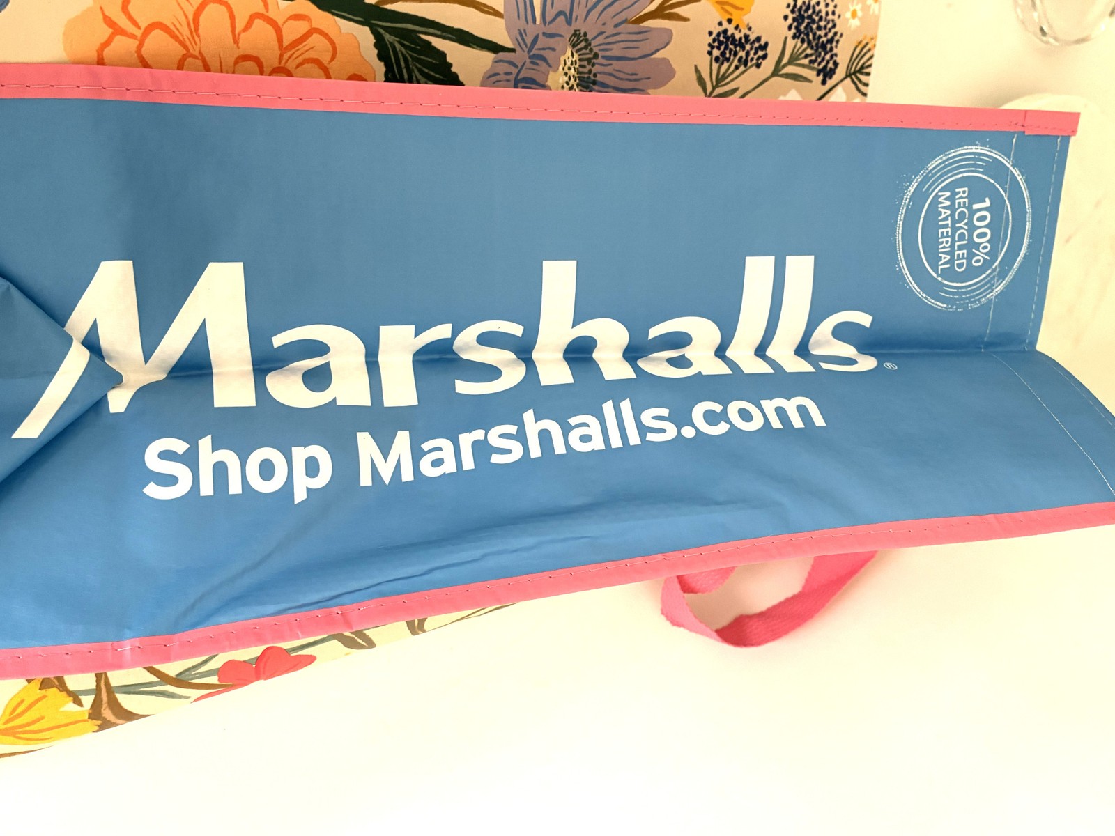 Reusable Floral Tote Bag 19.5×18 Pink Handles Eco Friendly Shopping Bag Spring