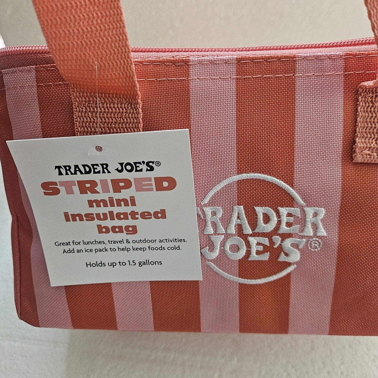 NWT Trader Joe’s Mini Insulated Bag Pink Peach STRIPED 2026 LIMITED NWT