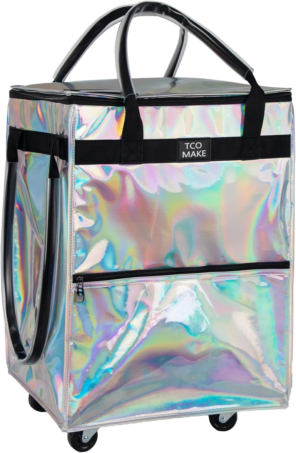 Rolling Grocery Bag on Wheels, 3 Pockets, 46 LBS Capacity, Phantom White