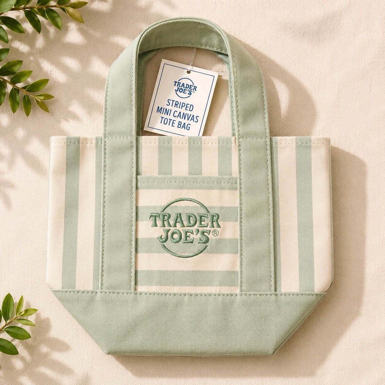 Trader Joe’s Striped Mini Canvas Tote Bag Set of 4 Pink Blue Green Beige Reuse