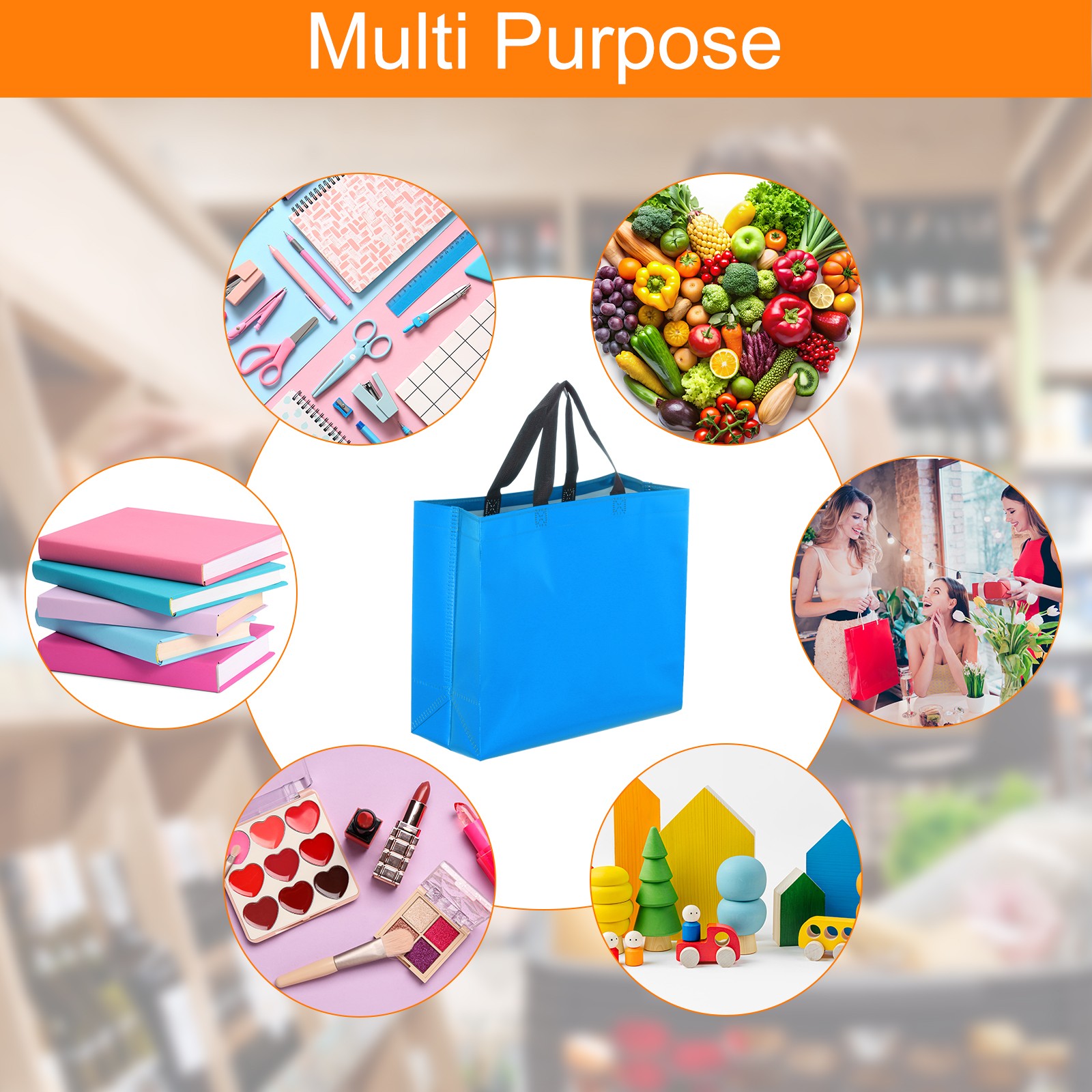 24Pcs Reusable Gift Bags with Handles 10.6 x 13 Inch Light Blue
