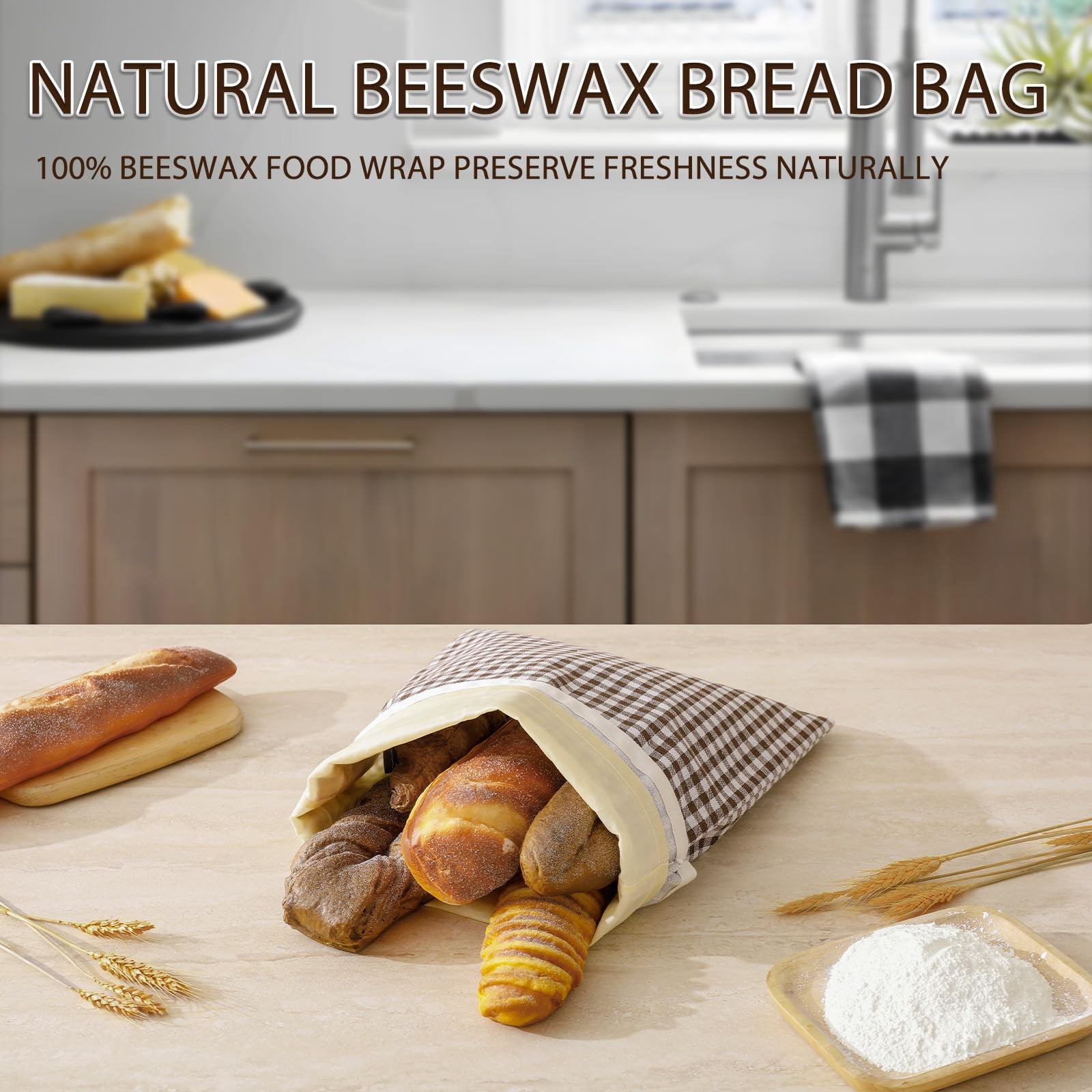 KEKUOU 2-Pack Reusable Beeswax Bread Bags for Sourdough, 13×17 inches, Coffee