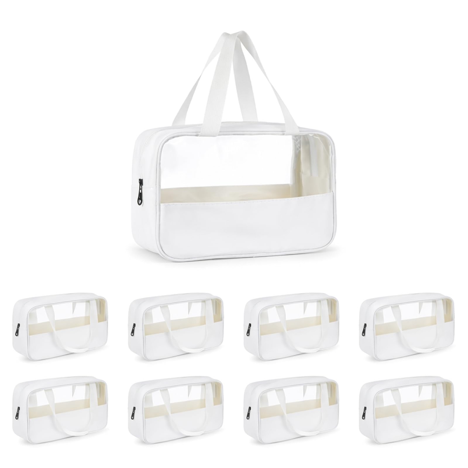 HIHETE 9 Pcs Makeup Bag Set, Waterproof Translucent white