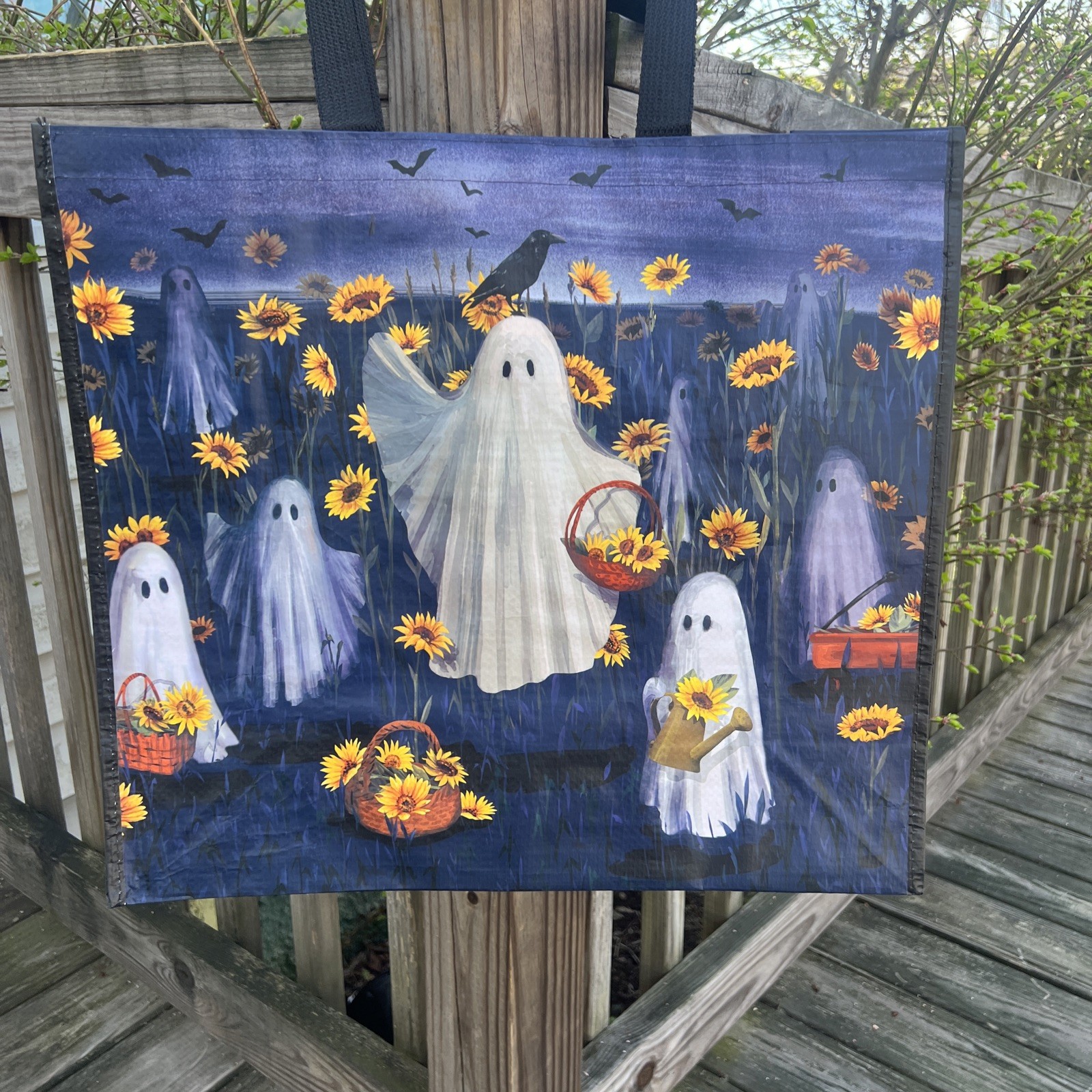 Halloween Ghosts 👻Baskets Sunflowers 🐦‍⬛ CROWS Bats Shopping Bag New🌼TJX🌼