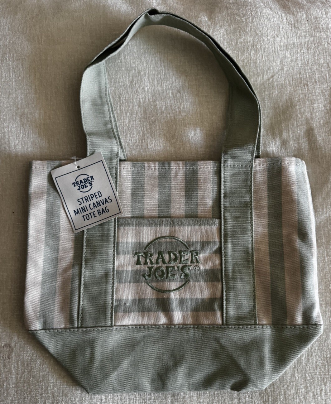 Trader Joe’s Mini Pastel Stripe Canvas Tote Bag 💚GREEN💚Limited Edition