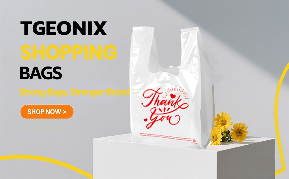 100 Pack White Thank You T-Shirt Bags – 11.5″x6.5″x21″ Reusable Grocery Bags