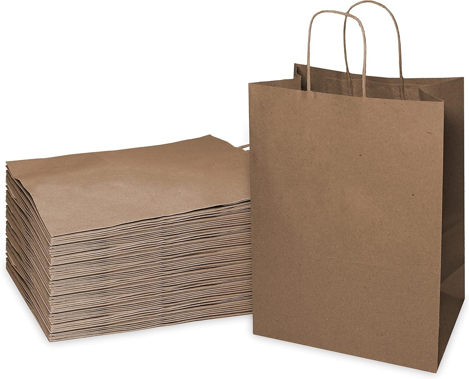 10 x 5 x 13 in. Small Brown Kraft Paper Shopping Bags with Handles 200pcs