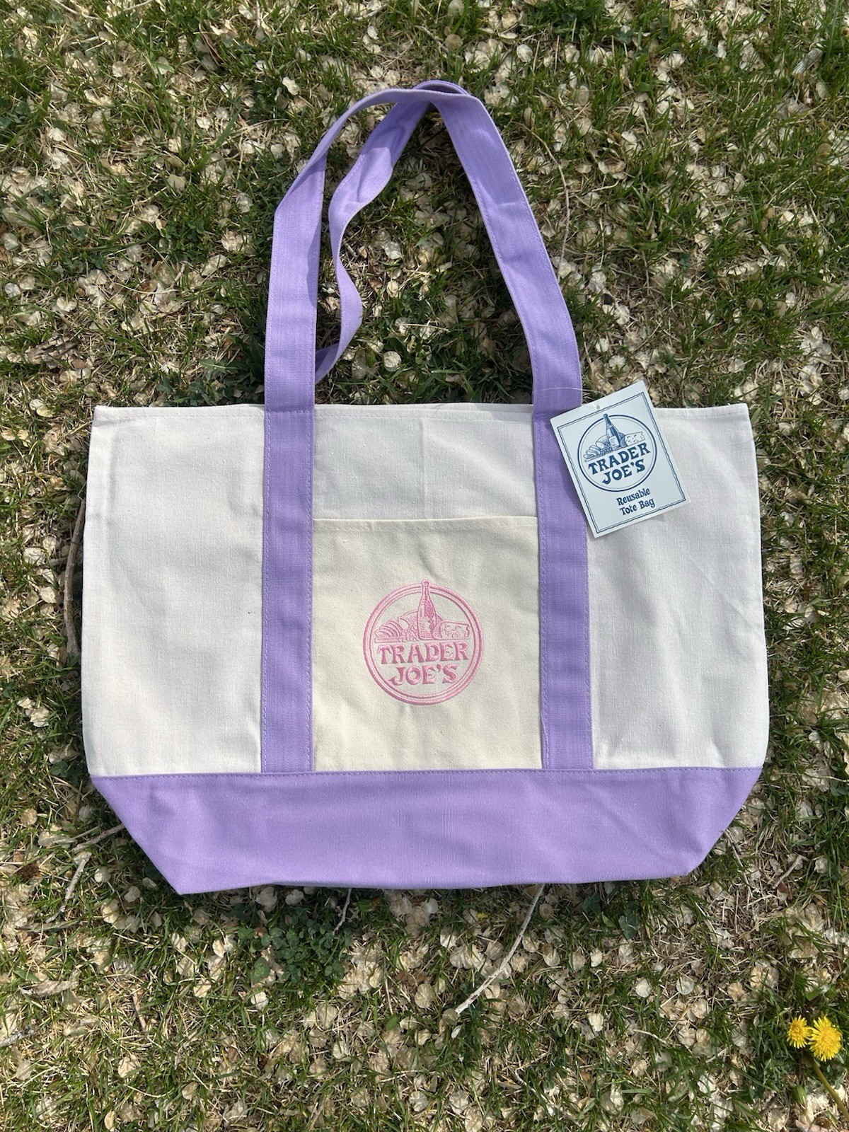 Large Trader Joe’s Lavender Canvas Tote Bag 2026 Limited Edition Brand New