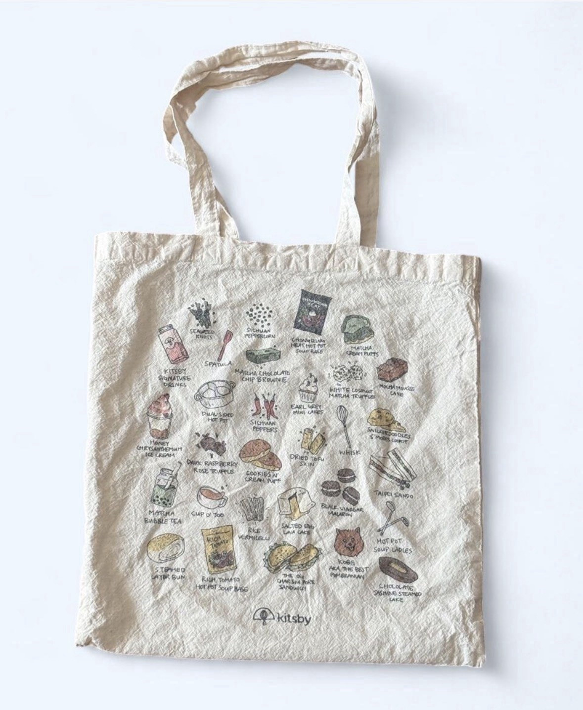 Kitsby Beige Cotton Reusable Tote Bag Large 16x14x4 in Graphic Print