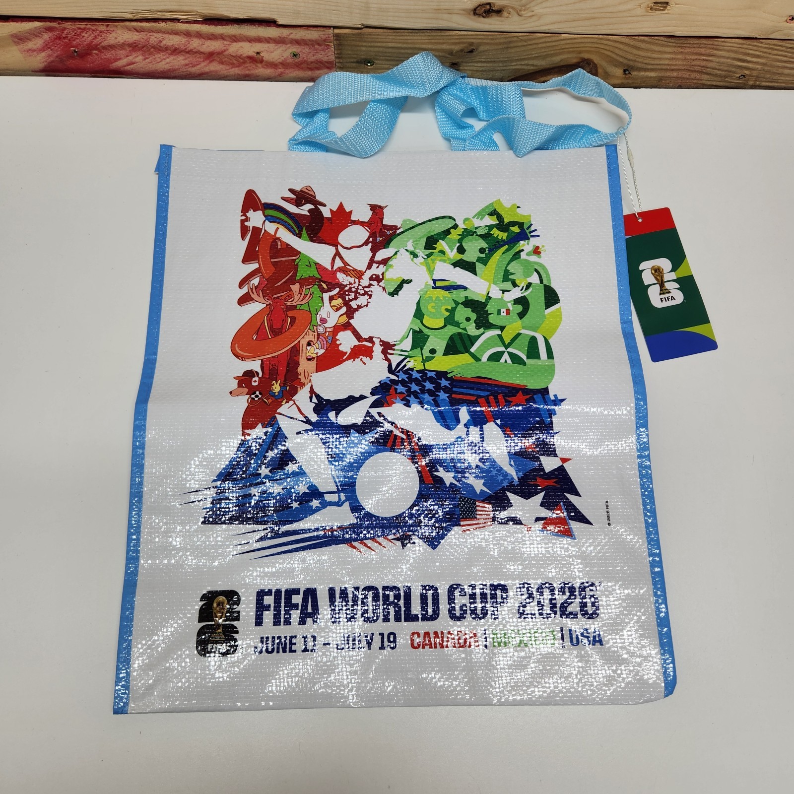 FIFA World Cup 2026 Reusable Large Tote Bag White Blue Multicolor Graphic