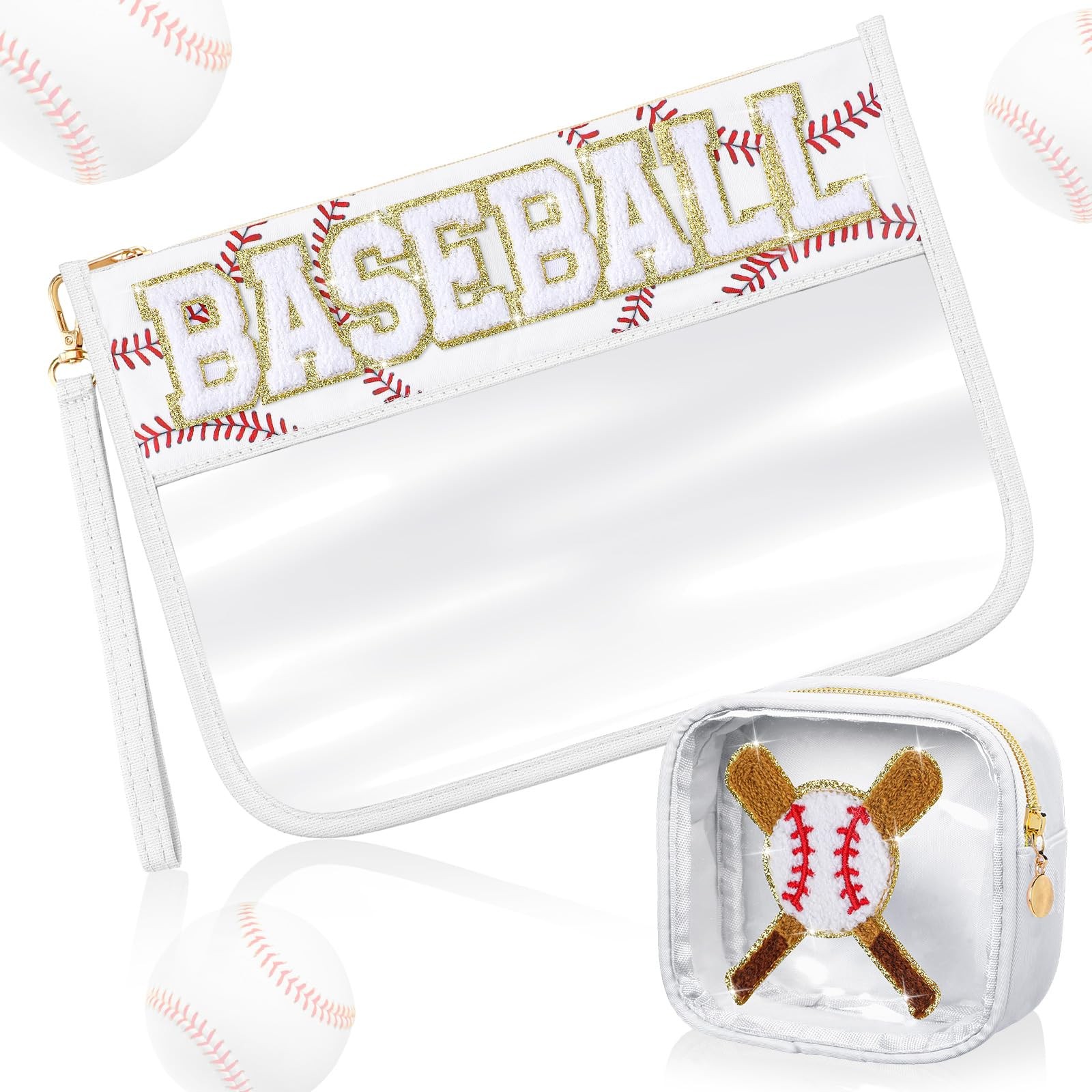 2 Pcs Baseball Gift Snack Bags Makeup Pouch 15.7 x 11.8 Inch White Set