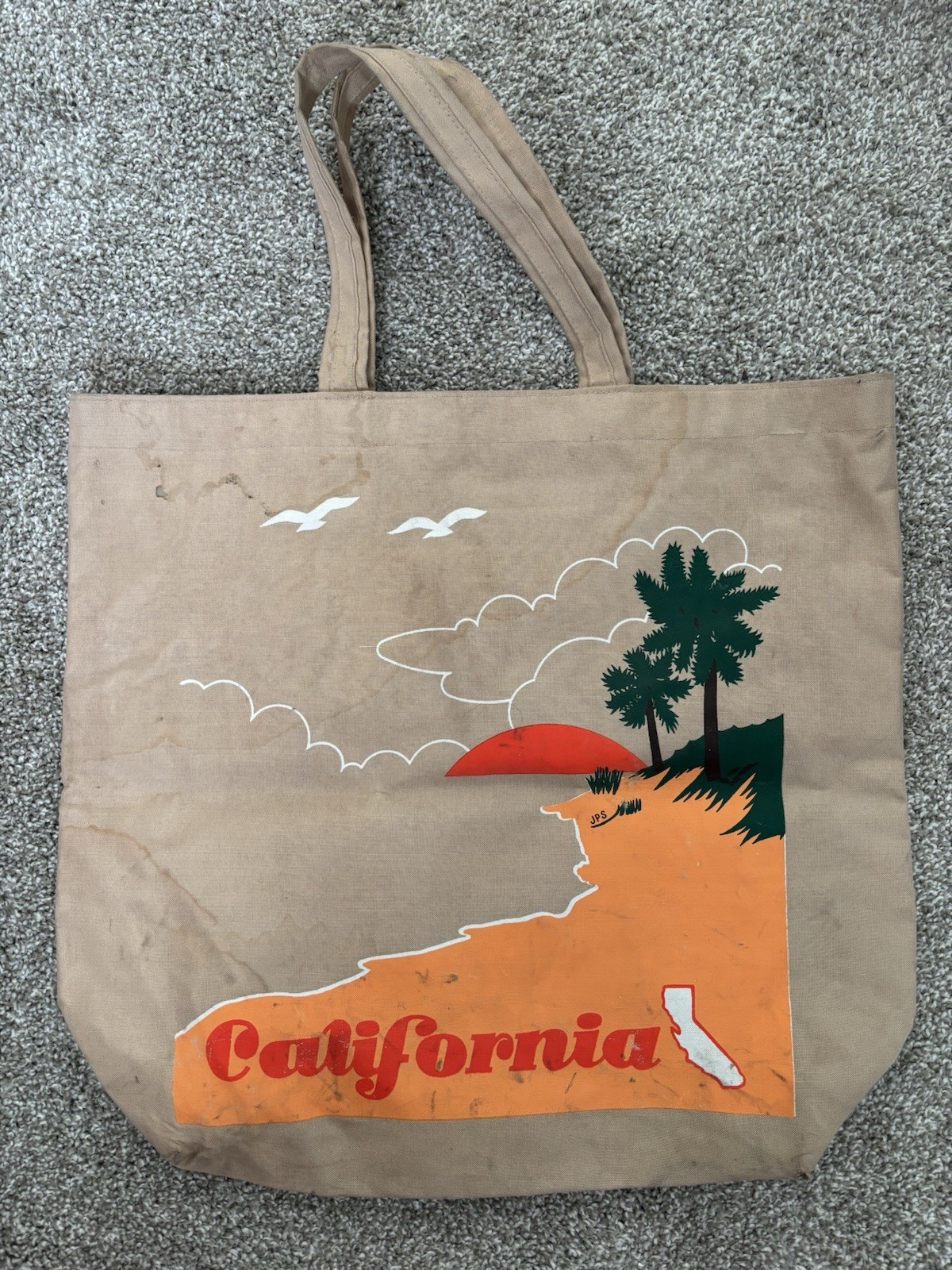 Lot of 2 Vintage 1970s Holiday Fair Inc California Canvas Tote Bags 18.75x16x5.5