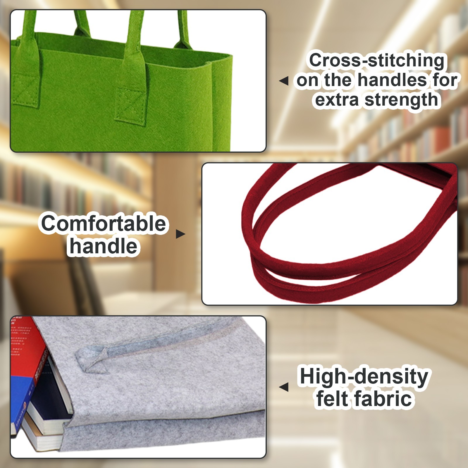 Custom Tote Bag with Handles PRINTED Personalized Felt Grocery Shopping Bags