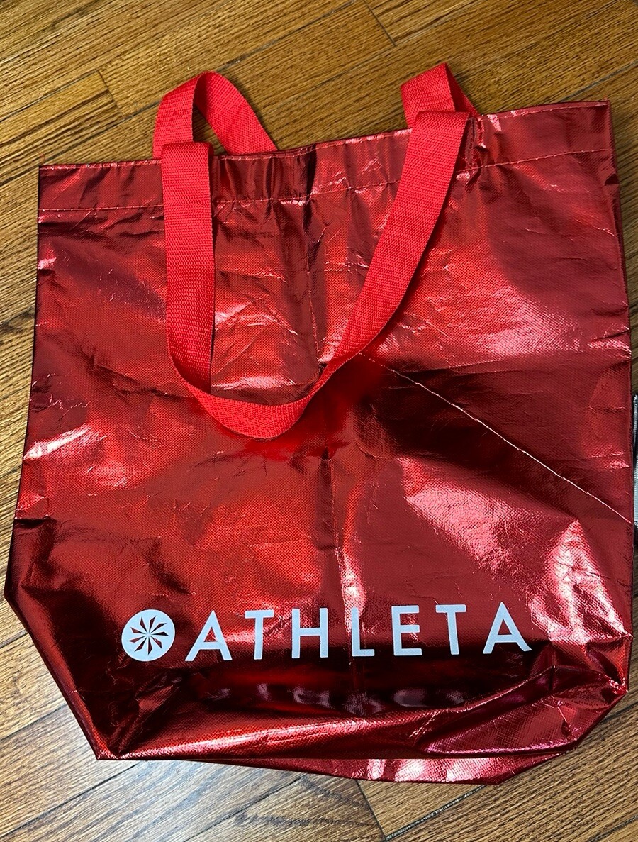 ATHLETA Lot Totes Silver White Red Reusable Shopping Bag 18″ X 17″