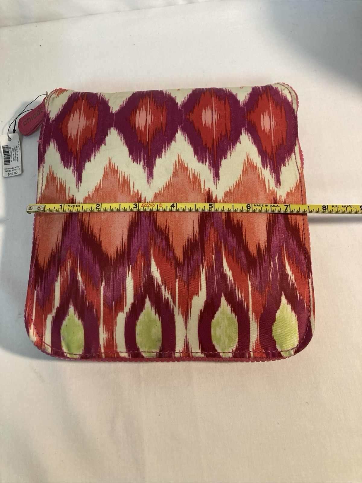 Chico’s Be Bold Packable Zipper Tote Bag Rose-Pink-Cream-Green Print Compact