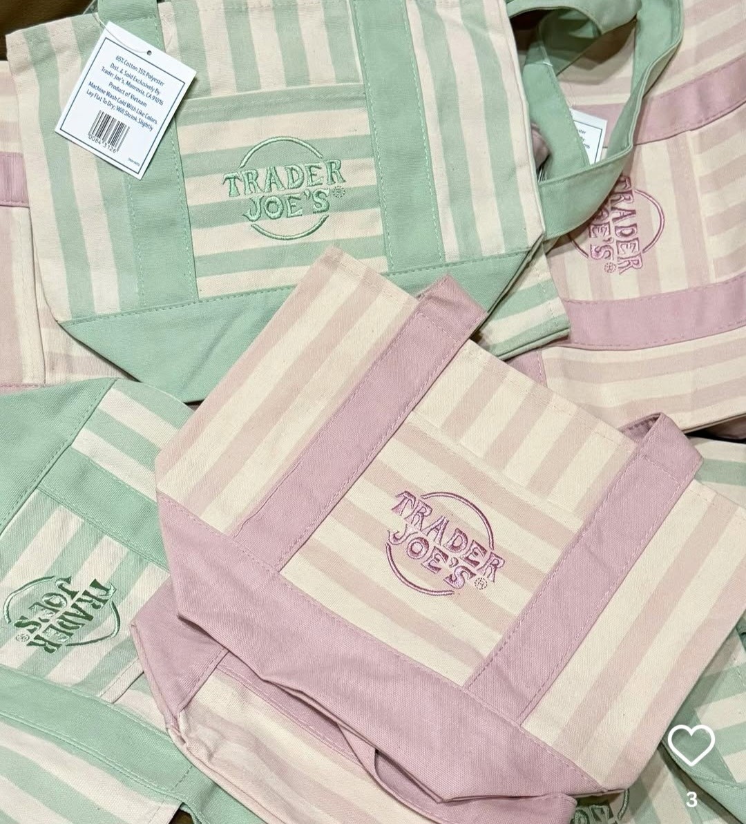 Trader Joe’s Limited Mini Tote Bags Striped Tan Blue, Pink Or Green, 🇺🇸 Seller