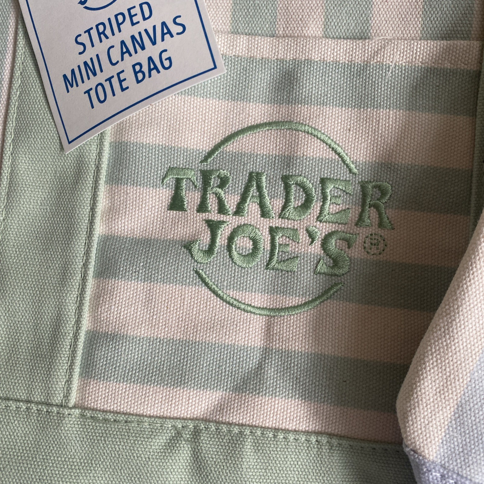 Trader Joe’s Striped Canvas Mini Totes Blue Pink Beige Green Set Of 4 New