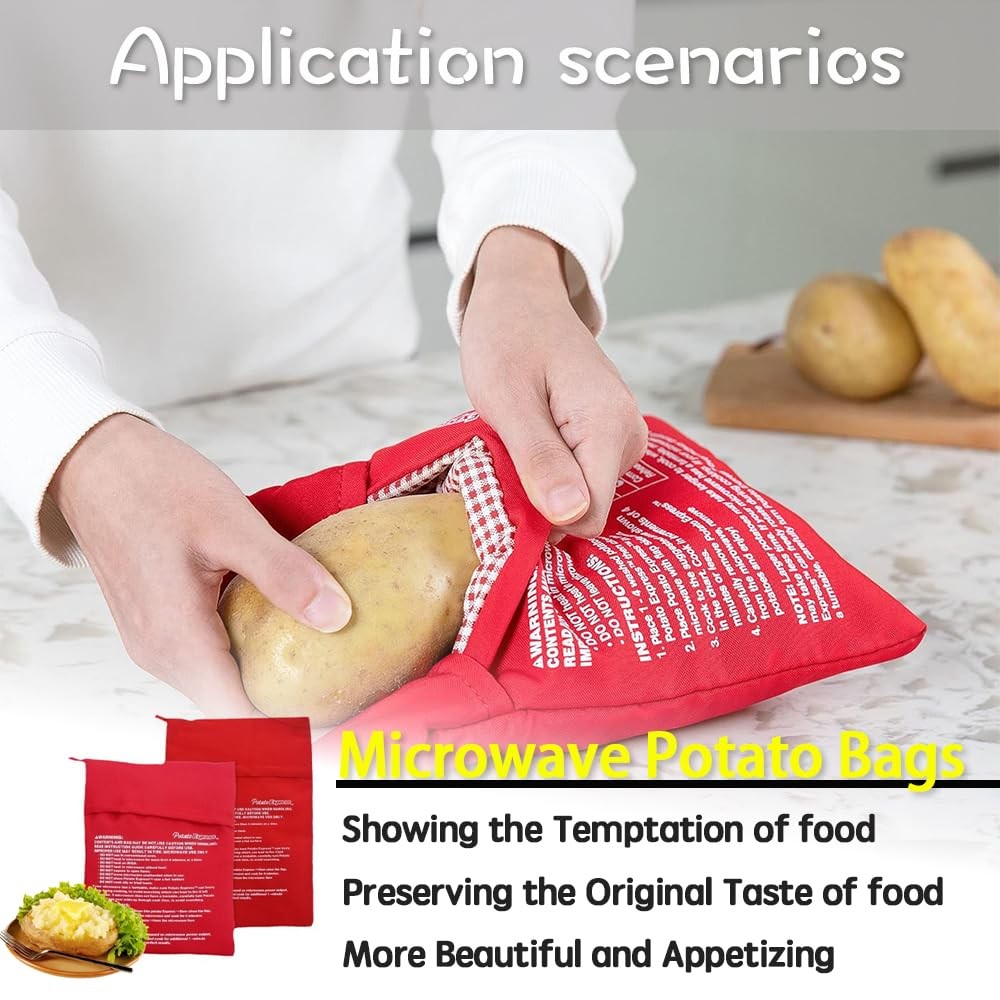 2 Pack Microwave Potato Bag Reusable Baked Pouch Bag, Red One Size,