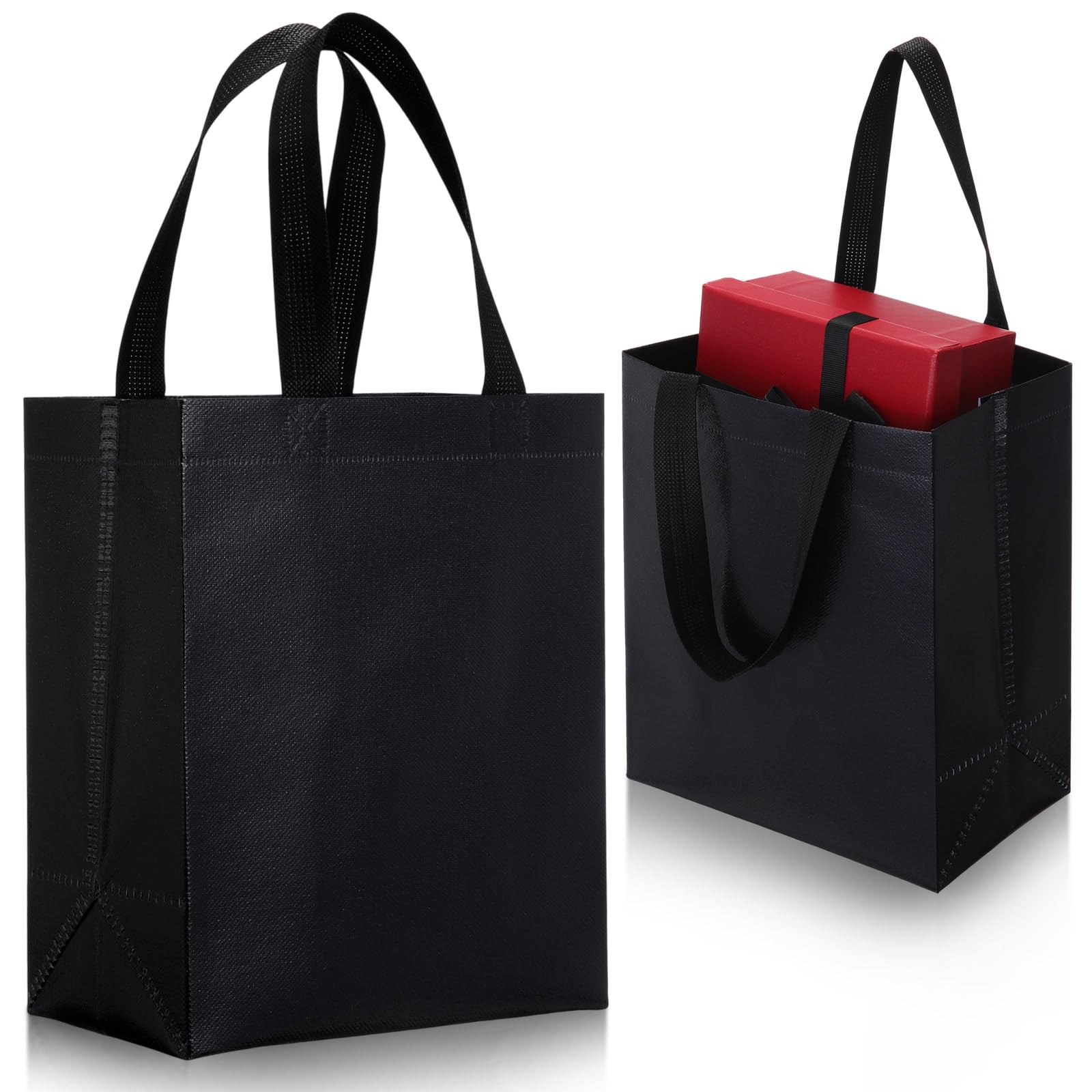 80 PCS Reusable Gift Bags Set Glossy Grocery Tote Bag Black 10x8x4.7 Inch