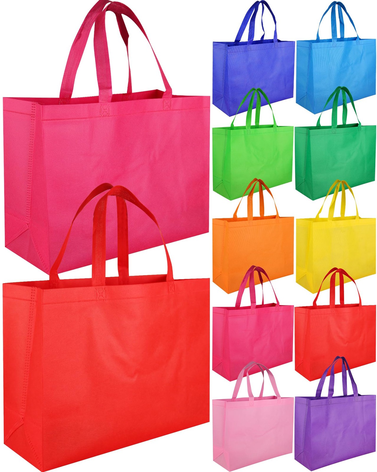 15.7 Inch Rainbow Large Non Woven Tote Bags Reusable Shopping Groceries Bulk