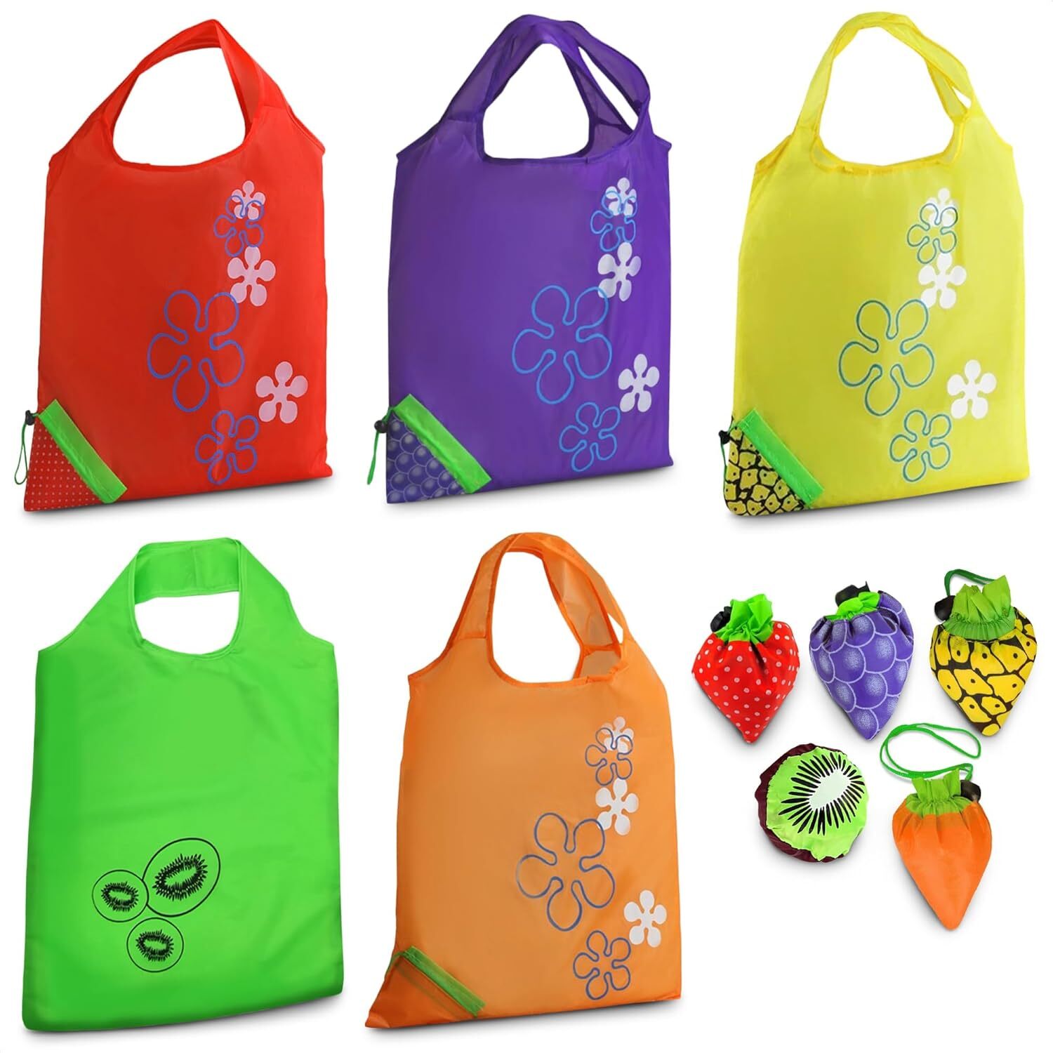 5 Pcs Cute Reusable Grocery Bags In Pouch Fruit Shaped Reusable Bags With Handle