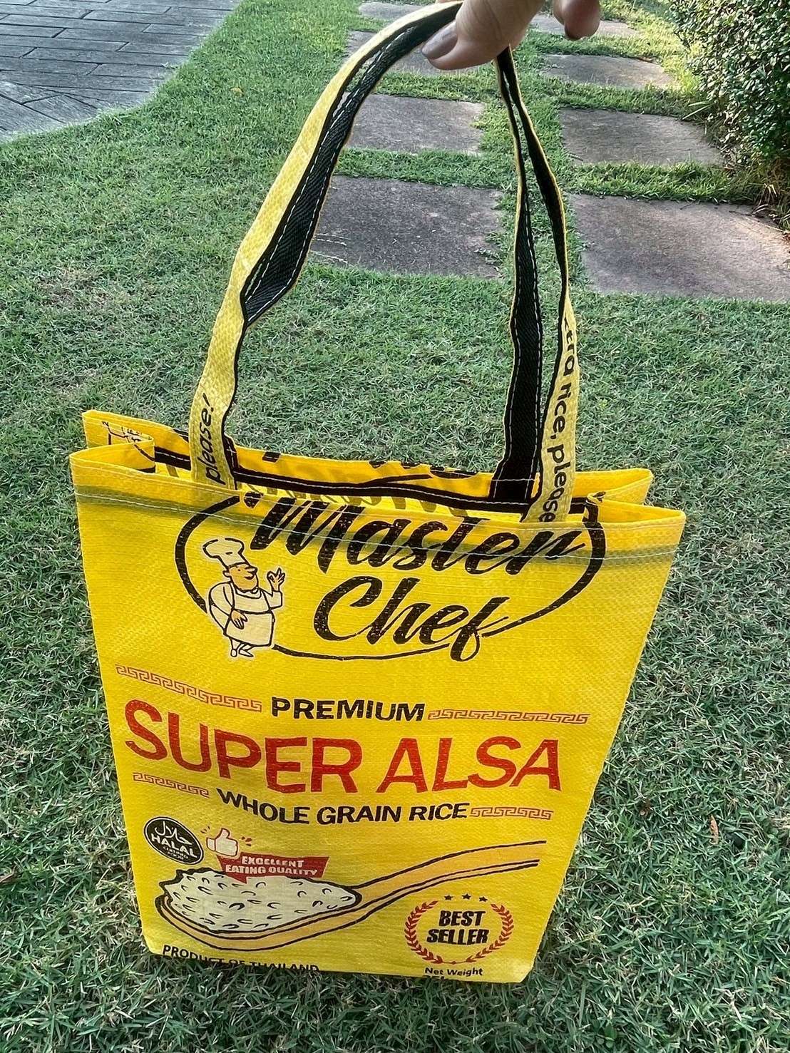 Vintage Shoulder Bag Yellow Rice Sack Eco – Friendly Master Chef Pattern Size XL