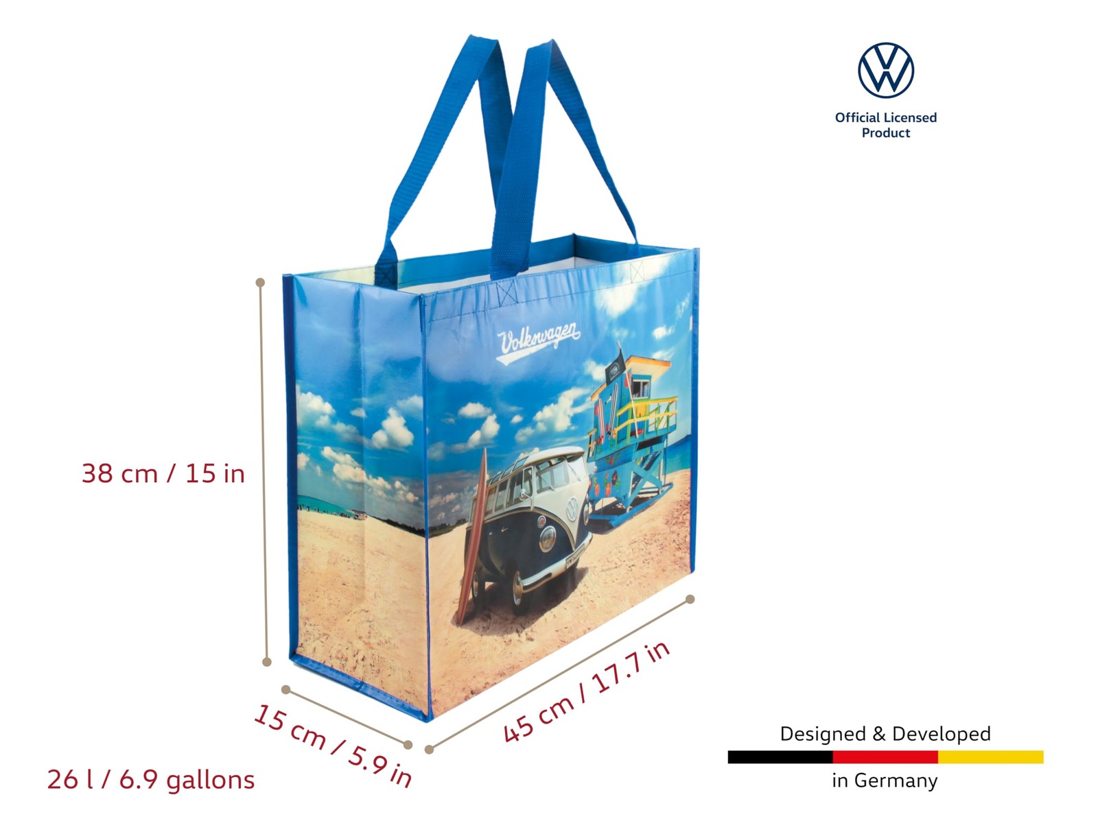 VW Collection – Volkswagen Reusable Shopping Grocery Bag with T1 Bus Motif (B…