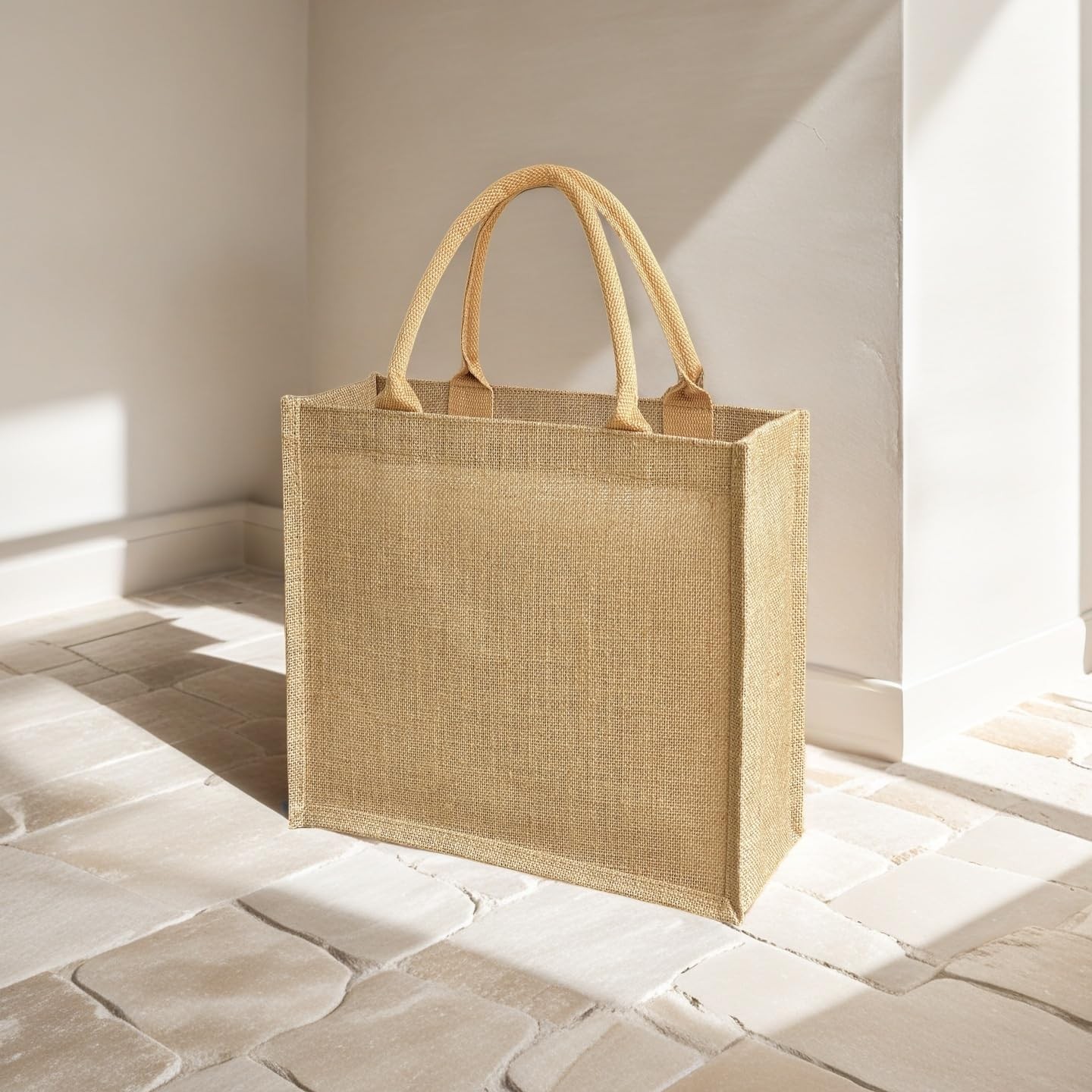 GOQAGA 15 Pack Burlap Tote Bags 12x12x6 Inch Natural Jute Handbags with Water…