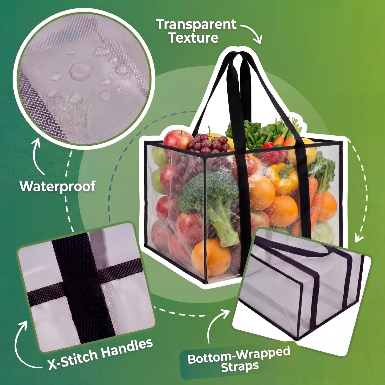 8 PCS Reusable Heavy Duty Grocery Shopping Bags Foldable 14.6x10x10 Inch