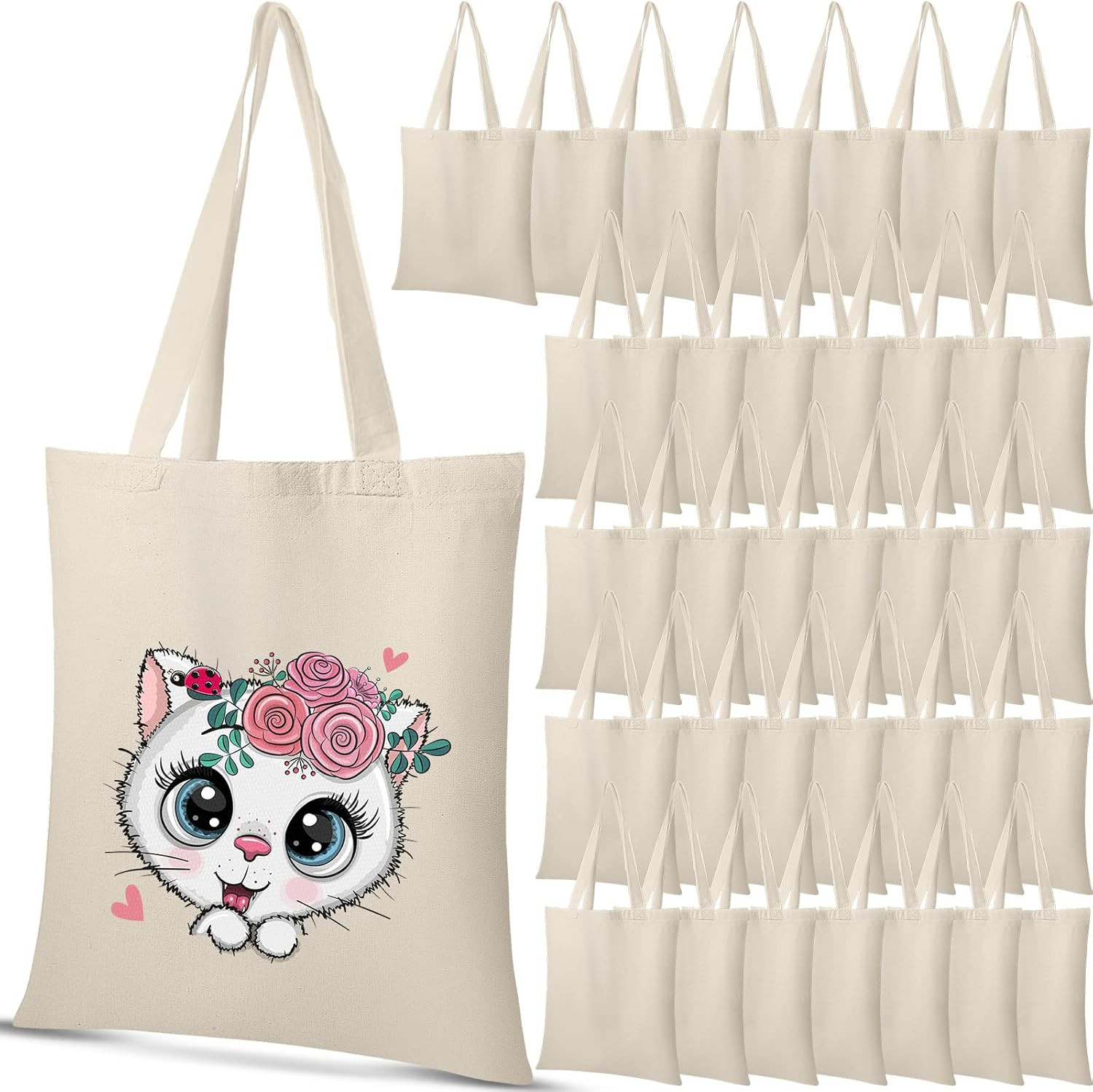 36 Pack 13 Inch W X 15 Inch H Canvas Tote Bags Bulk with Handles, Sublimation Bl