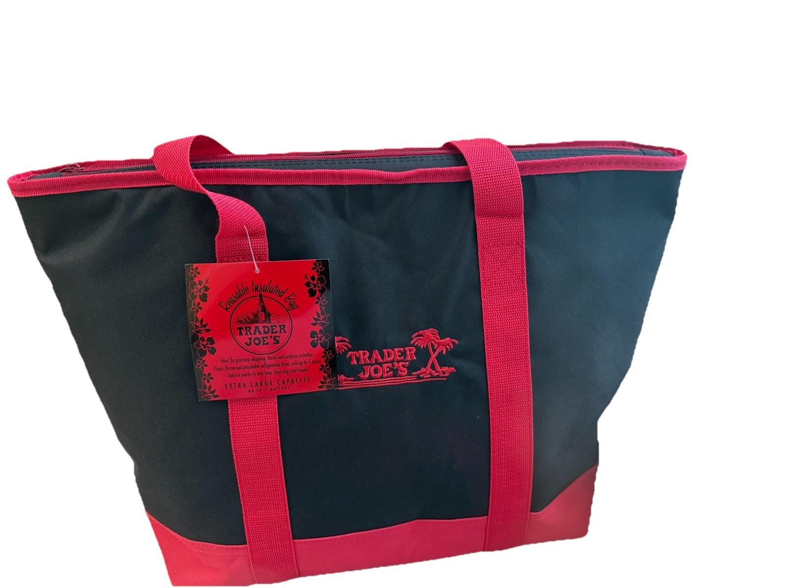 Trader Joe’s Insulated XL Red Black Cooler Tote Reusable Grocery Shopping Bag