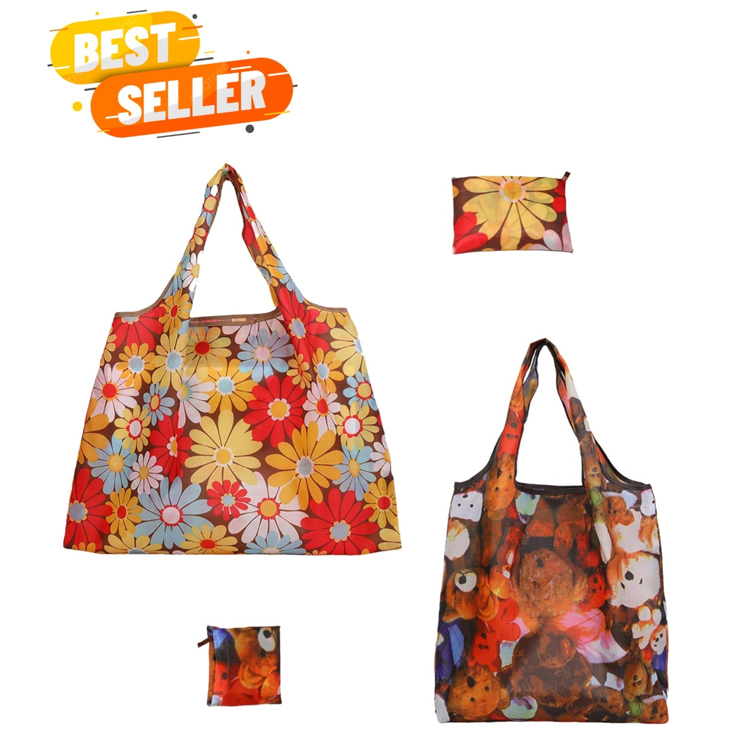 2-Piece Reusable Grocery Bags, 60+ lbs Capacity, Foldable & Fashionable Designs