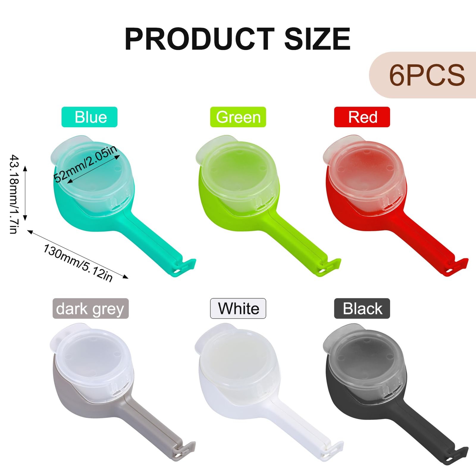 6 Pcs Bag Clip With Pour Spout,Bag Clips 13cm, Multicolor