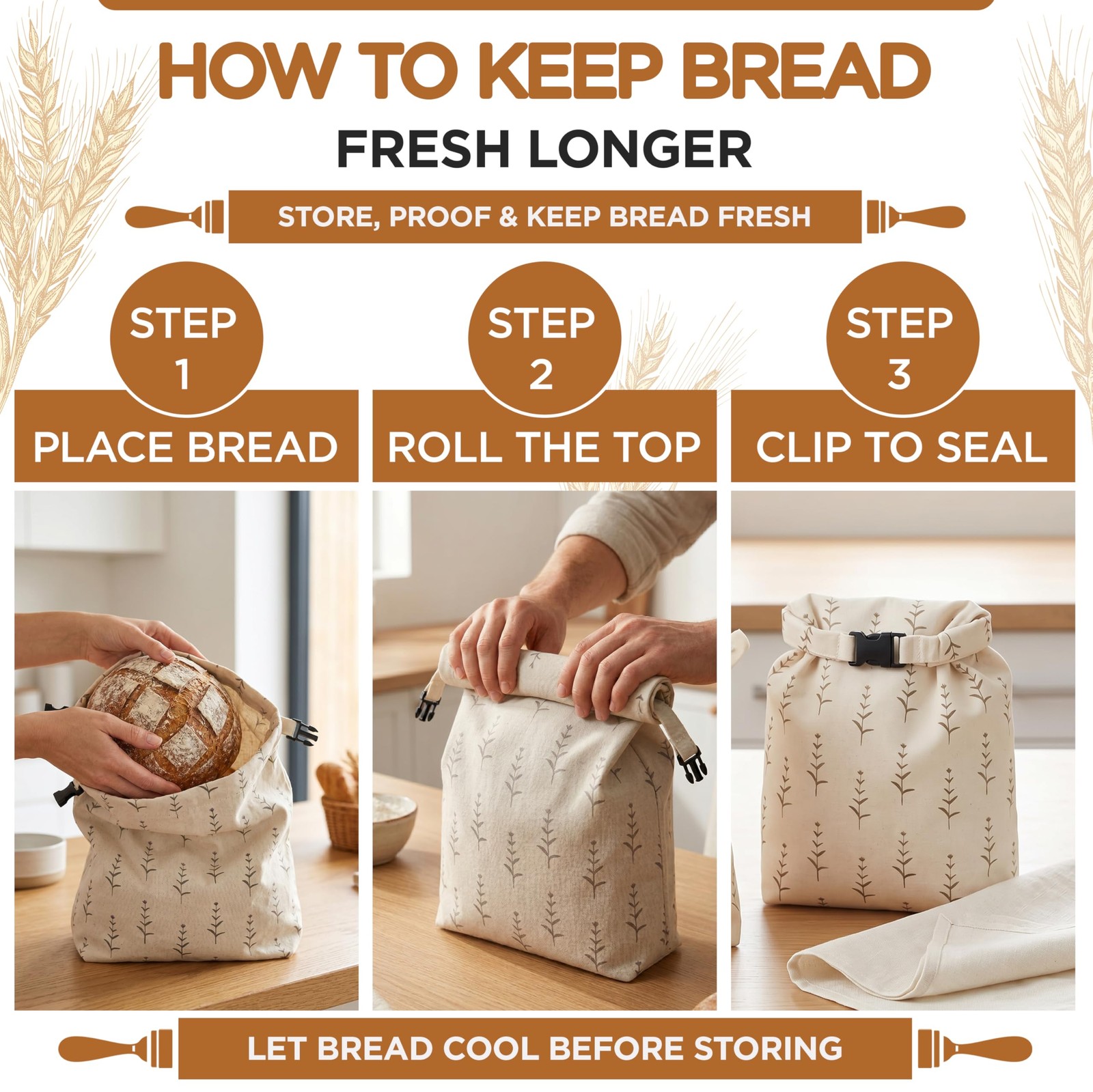 Minvura Pack of 2 XL Beeswax Bread Bags with 1 sordough X-Large, Off-white