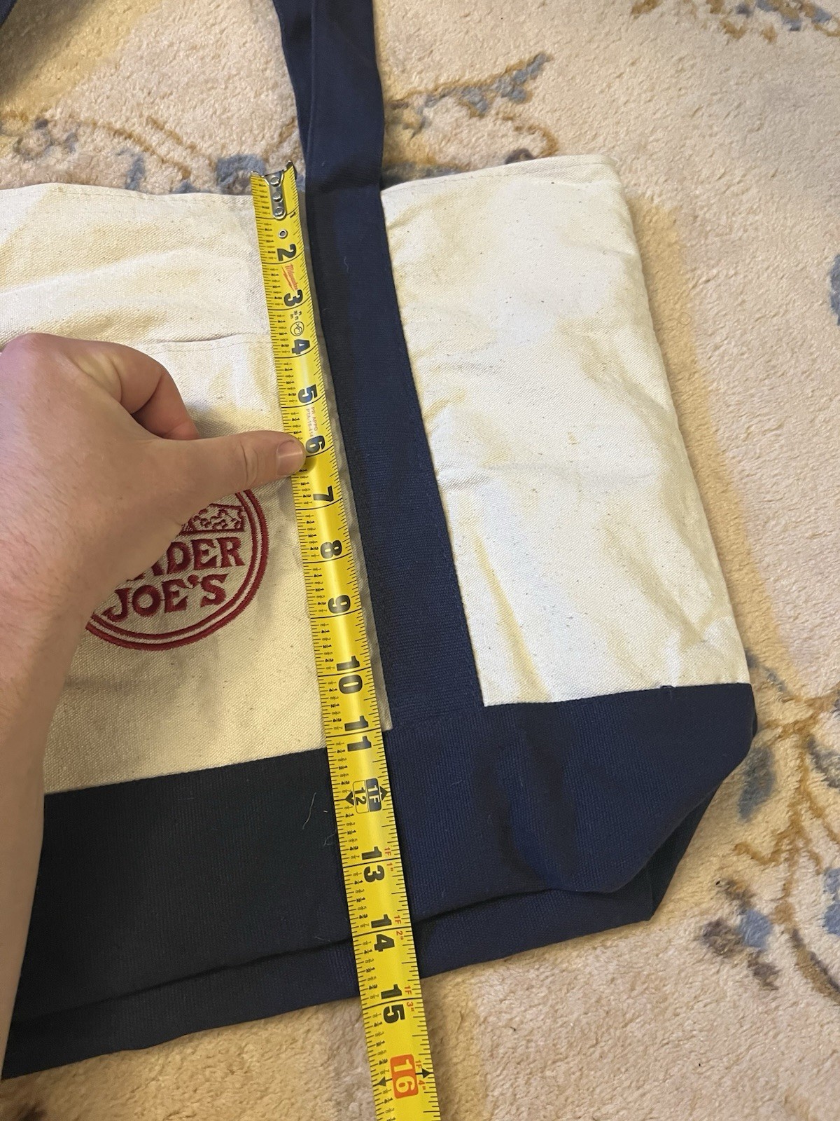 3 Trader Joe’s Canvas Tote Bag Retro Logo Double Sided Blue Unique Lot Vtg