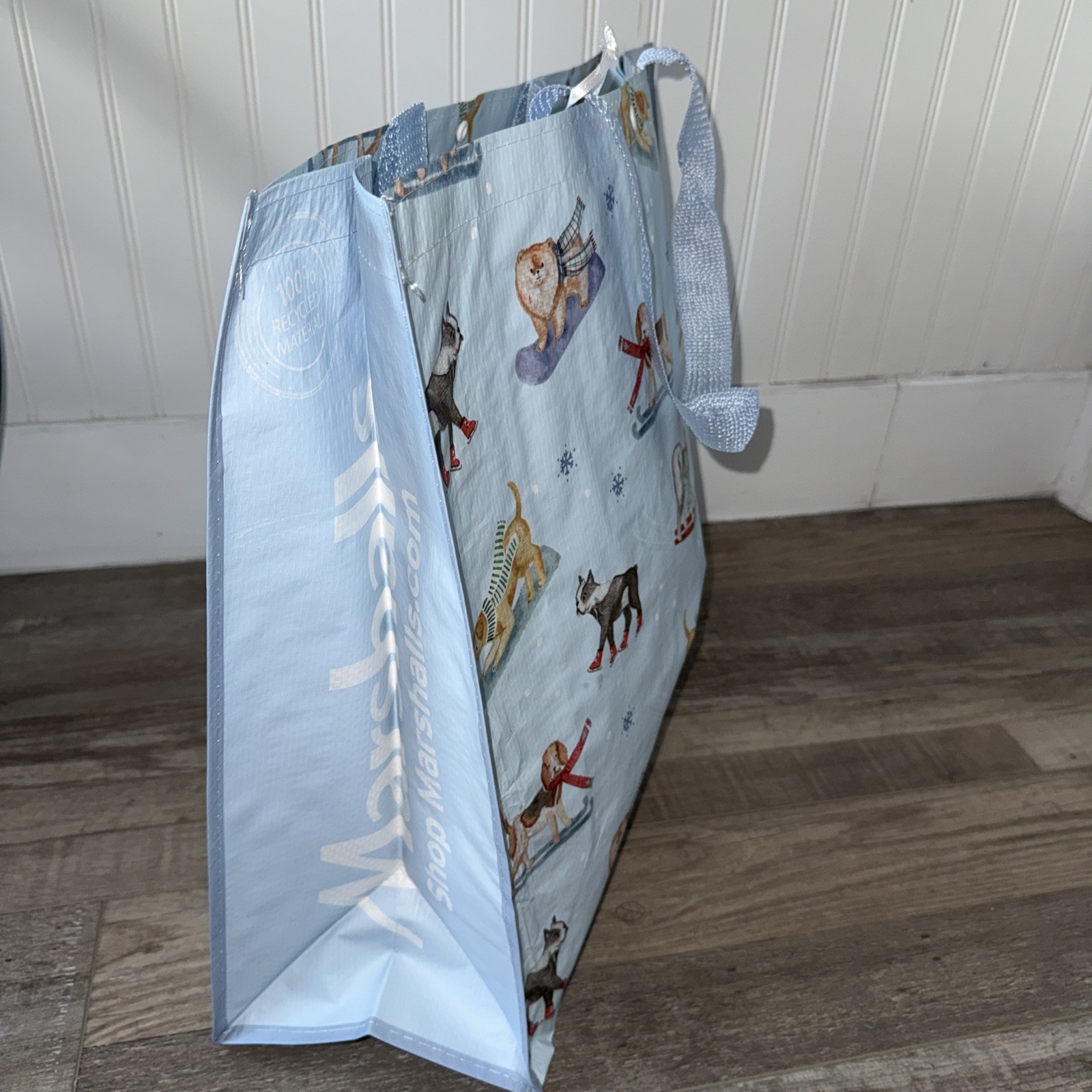 ❤️ Marshall’s Marshalls Reusable Tote Bag Large Christmas dogs blue Holiday ski