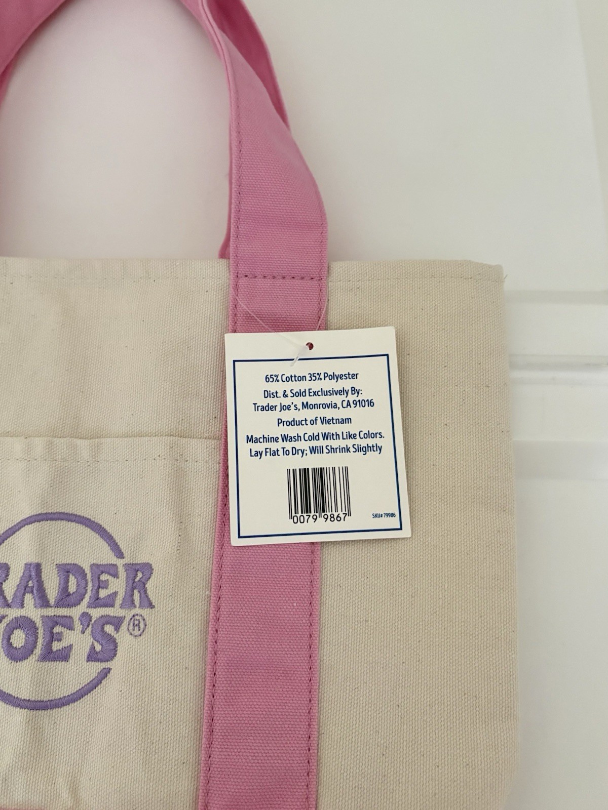 Trader Joe’s Easter Pink Mini Canvas Grocery Shopping Tote Bag Purse Reusable