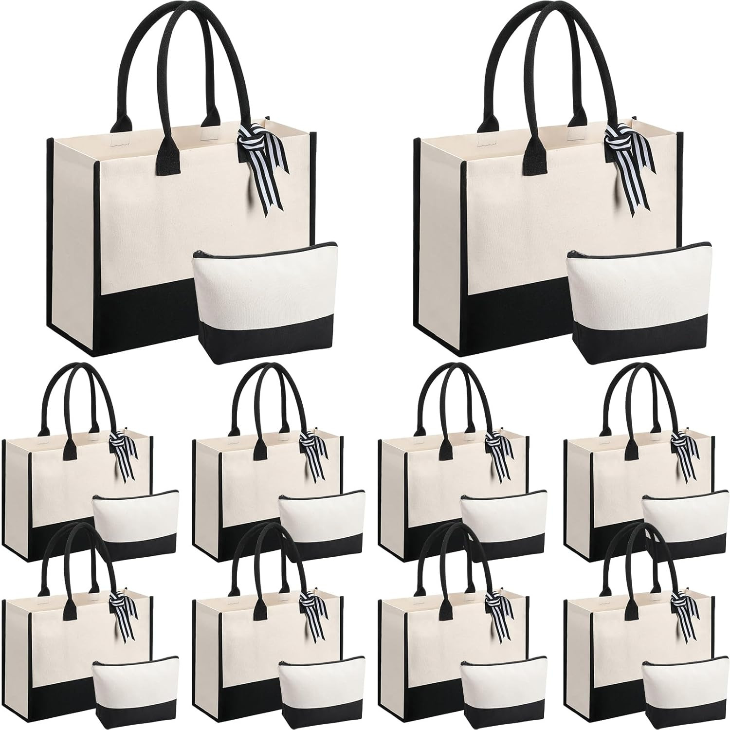 10 Set Beach Canvas Tote Bag with Inner Zipper Pockets and Makeup Bag Bulk Birth