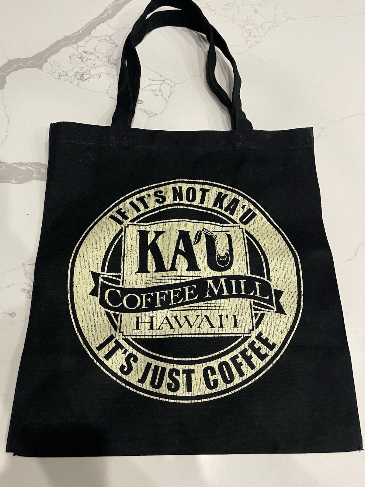 Kau Coffee Mill Reusable Tote Bag Black/Beige Logo 14in x 13in
