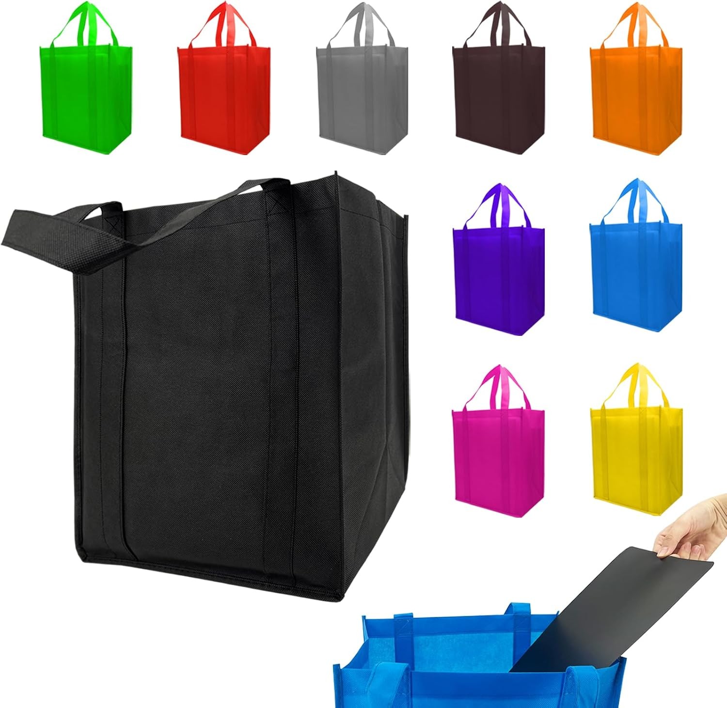 10 Pack Reusable Shopping Bags – 14.9×12.6×9.4 Inth Bulk Tote Bag for Grocery wi