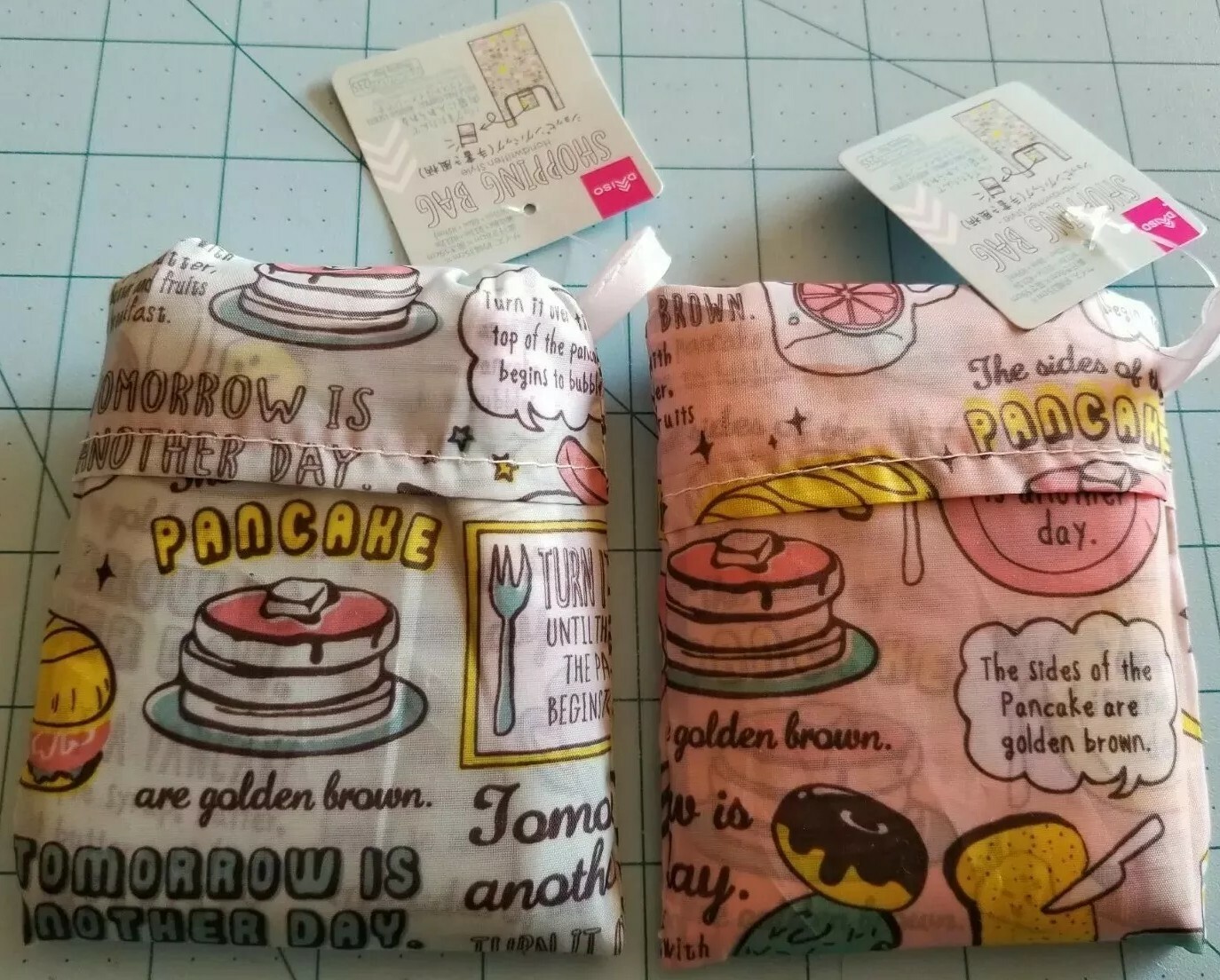 Daiso Brand: Set Of 2 Pink & Blue Reusable Shopping Bags, New With Free Shipping