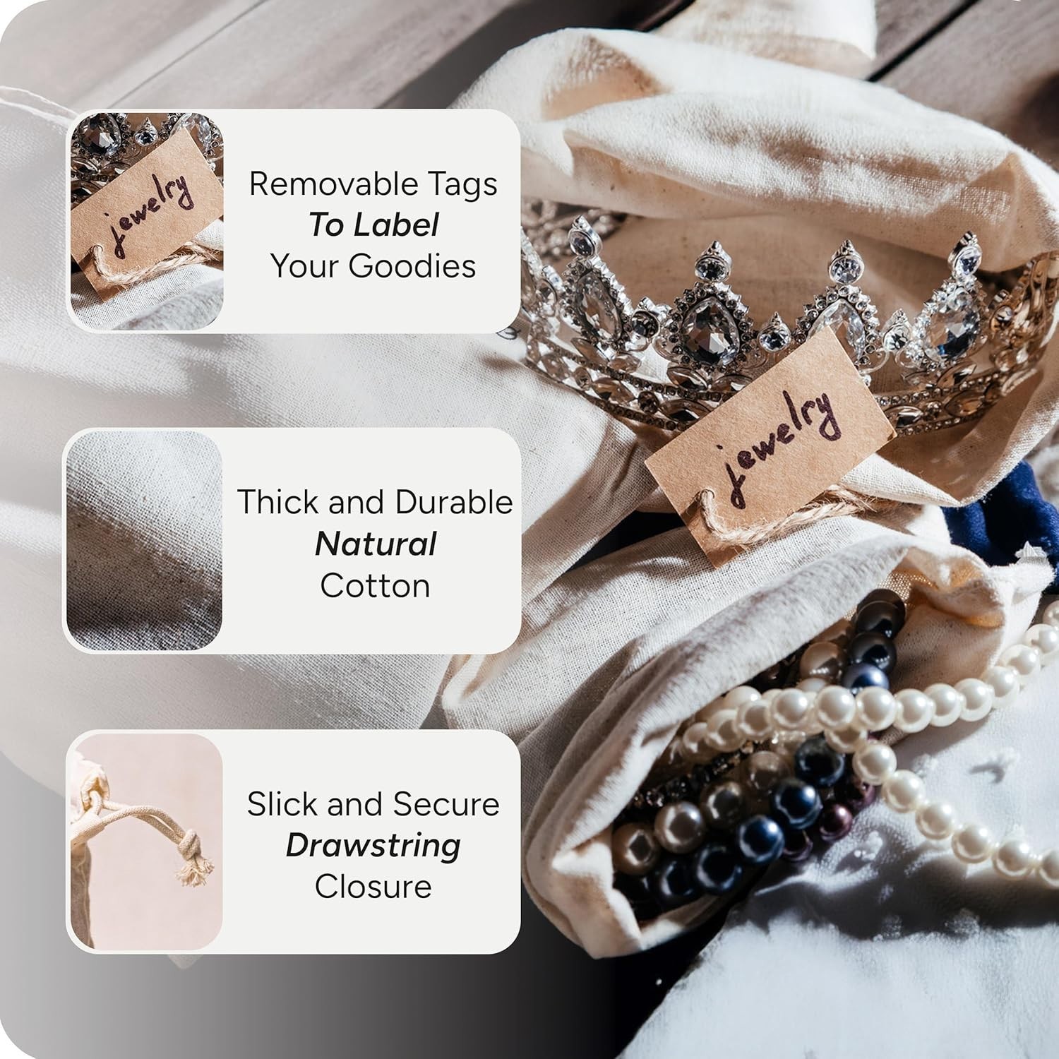 Elegant Reusable Cotton Gift Bags – X-Small 3×4 – 25 Pack Drawstring Pouches