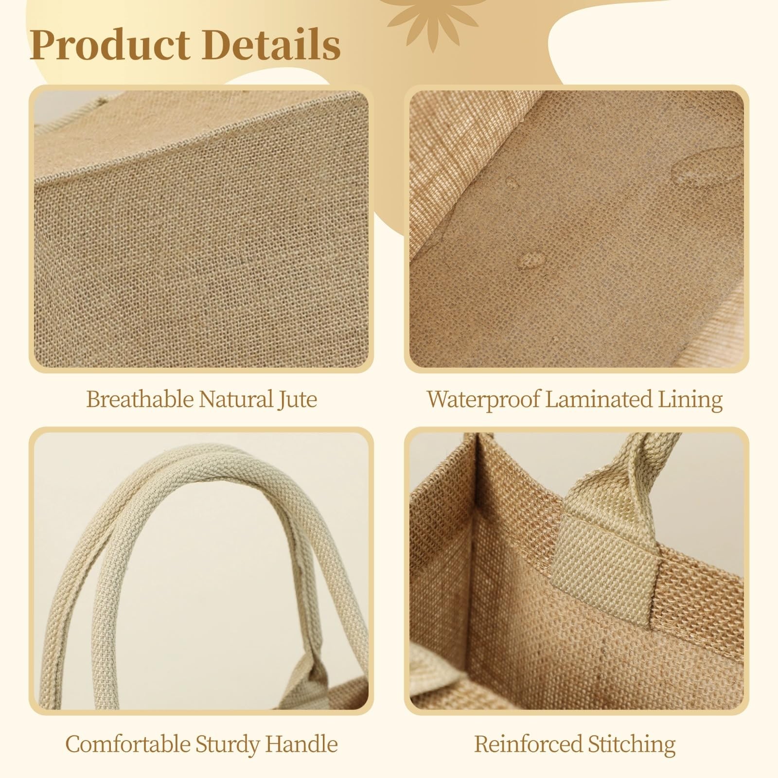 5 PCS Burlap Tote Bags Natural Jute Reusable Present Handles 9.8×7.1×5.1