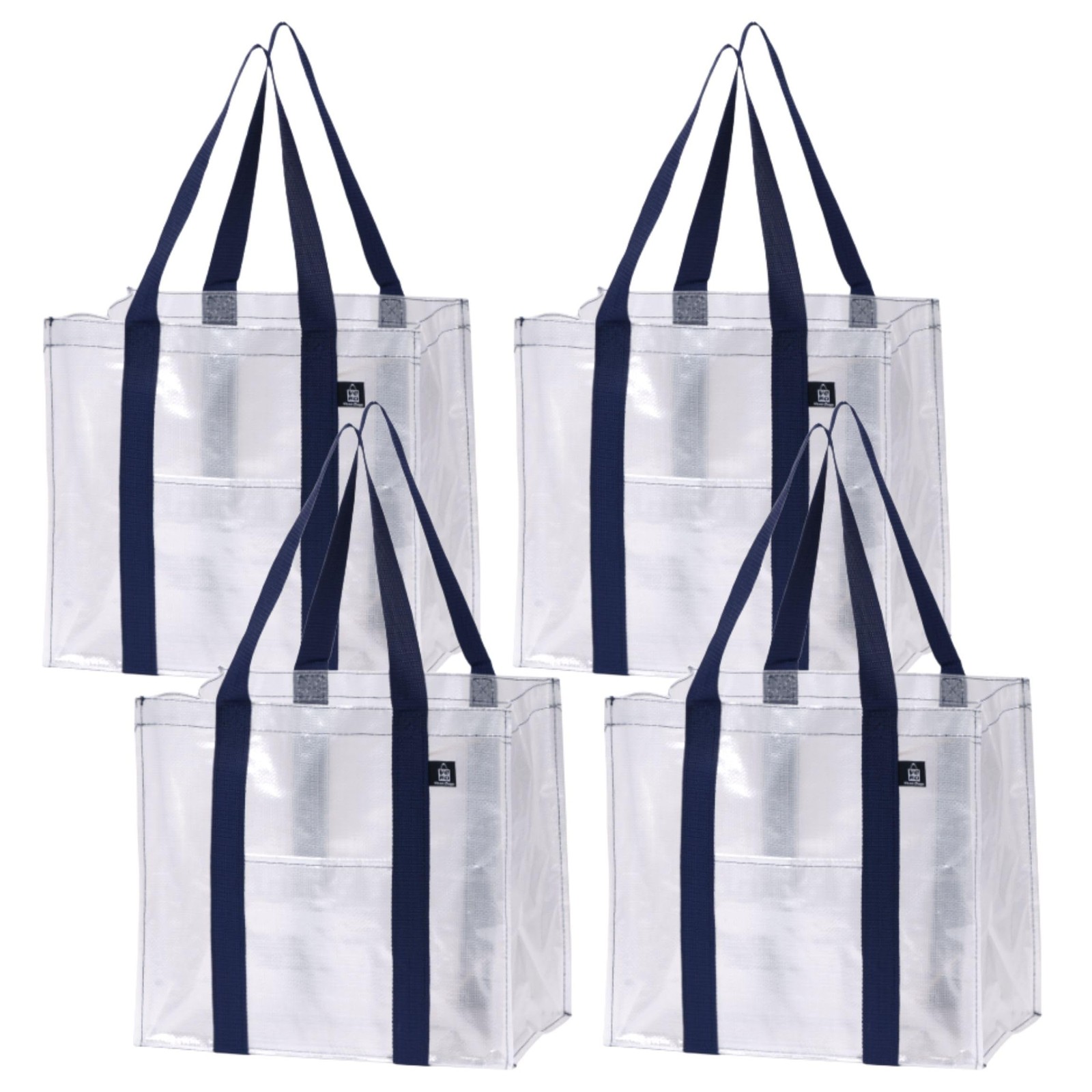 4 PCS Clear Reusable Grocery Bags Heavy Duty Shopping Handles Hard Bottom