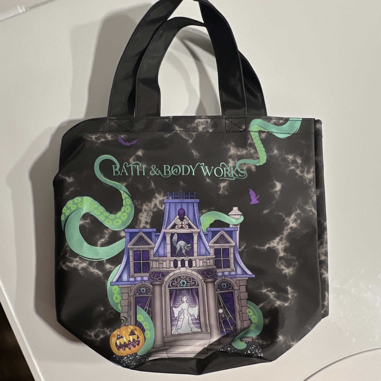 Bath & Body Works Halloween Haunted House Tote Bag Black Purple Green